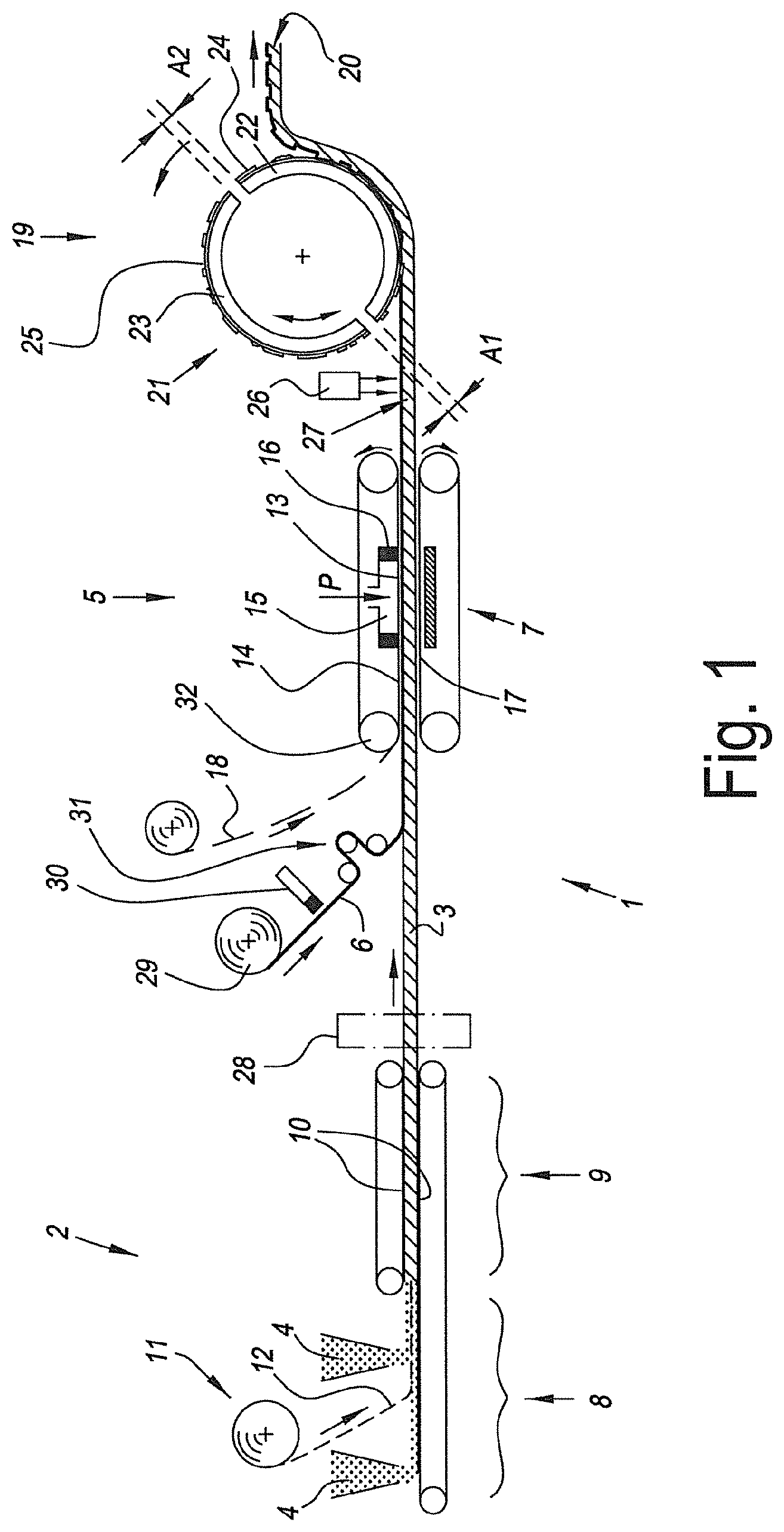 Patent US12617195 — Method and installation for manufacturing a floor covering product and floor covering product obtained hereby — Figure 1