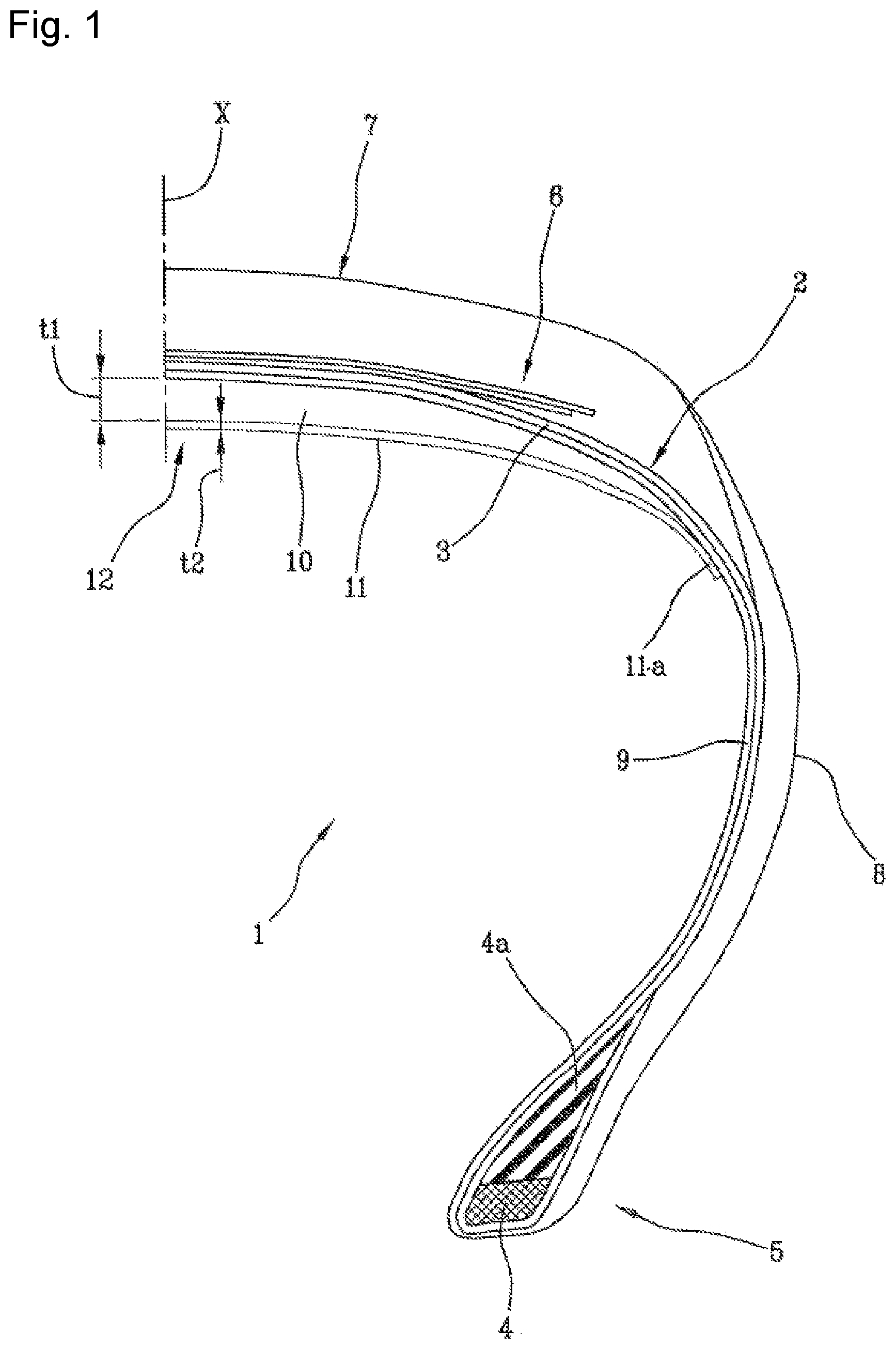 Patent US12617243 — Self-sealing tyre for vehicle wheels — Figure 1