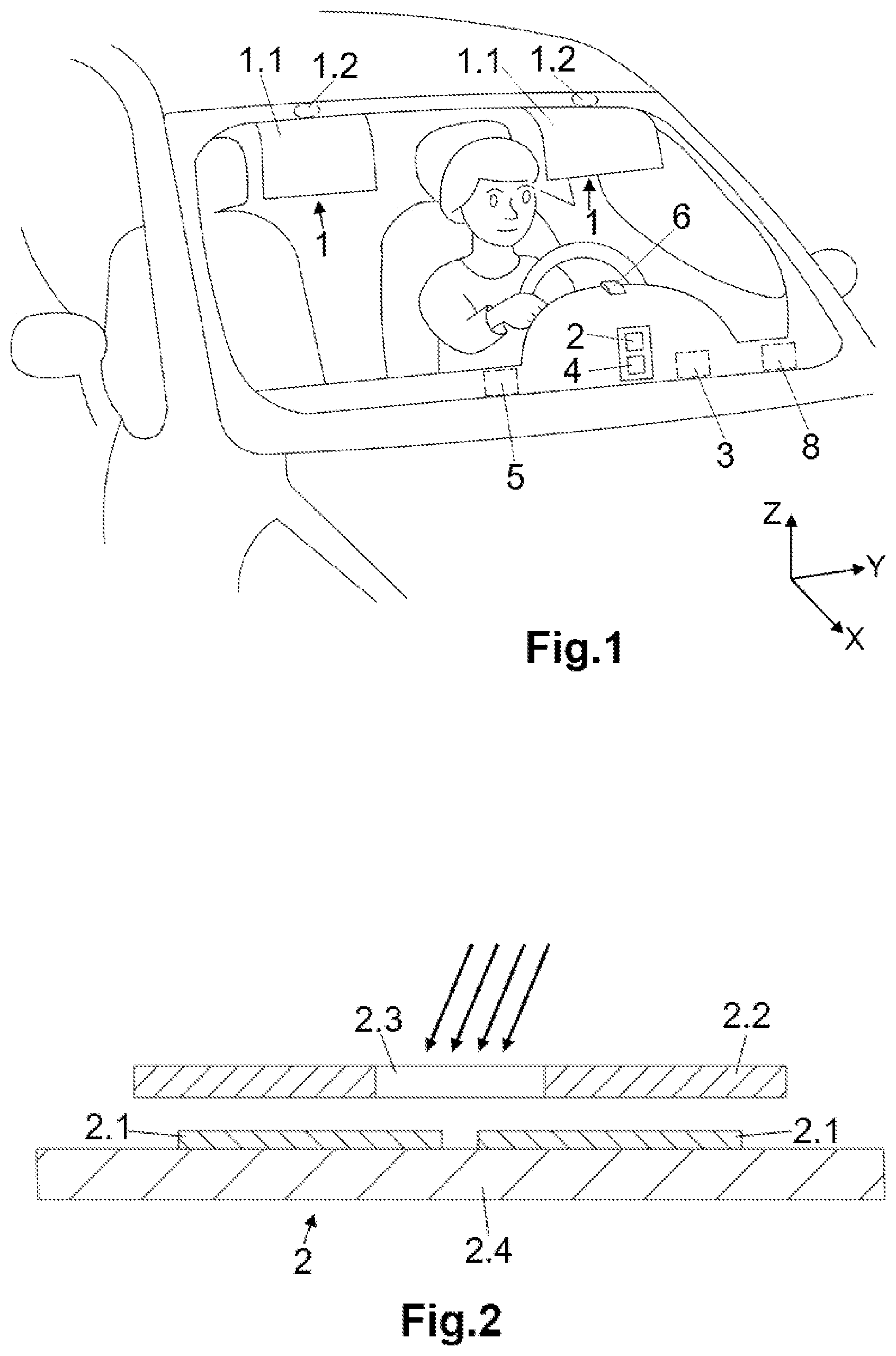 Patent US12617256 — Antiglare device for vehicles and method of use such device — Figure 1