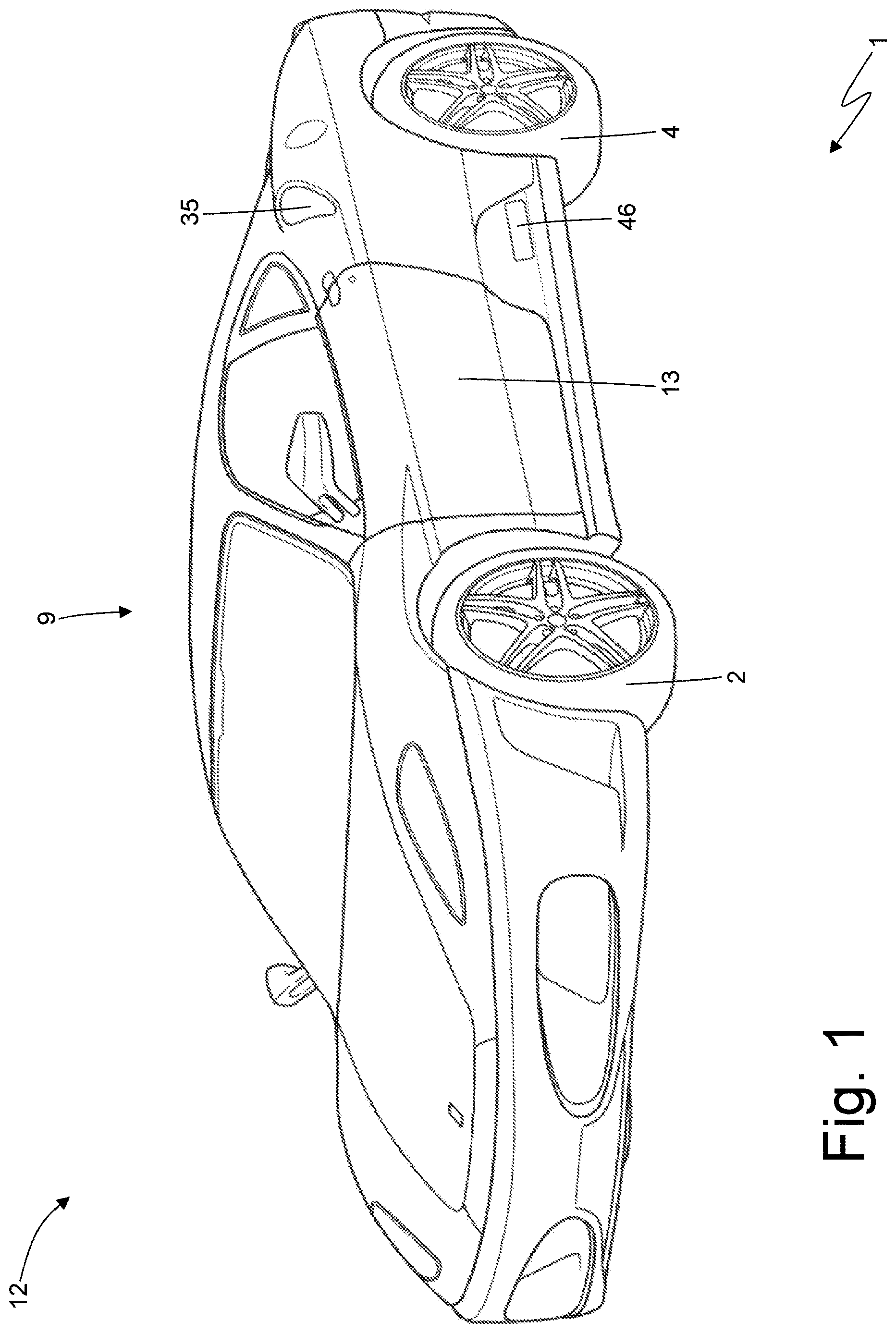 Patent US12617264 — Car provided with an internal combustion engine arranged with the drive shaft up — Figure 1