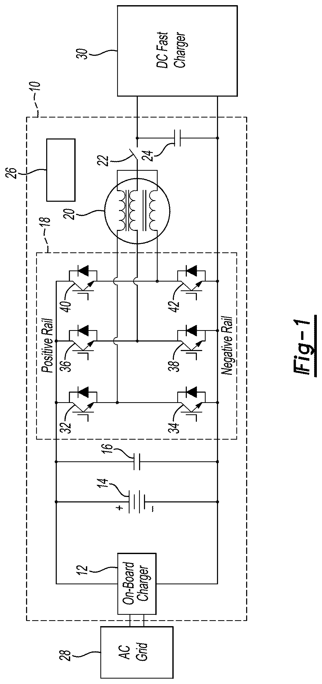 Patent US12617300 — Integrated vehicle power converter and battery charger — Figure 1