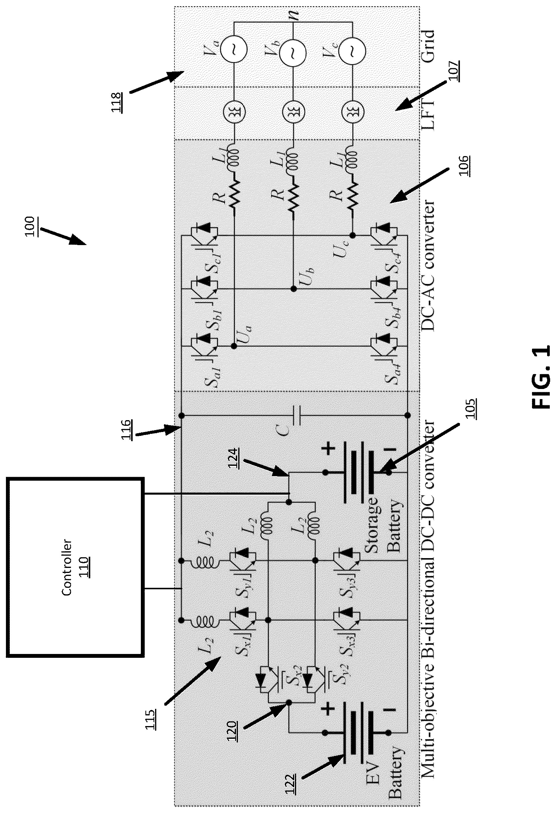 Patent US12617301 — Bidirectional multi-port DC-DC converter for mobile charging applications — Figure 1