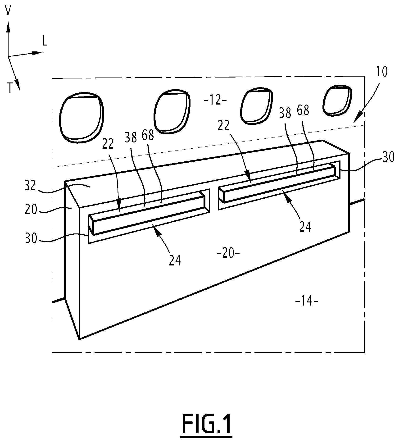 Patent US12617325 — Support device for an aircraft cabin interior layout assembly, related assembly and method — Figure 1