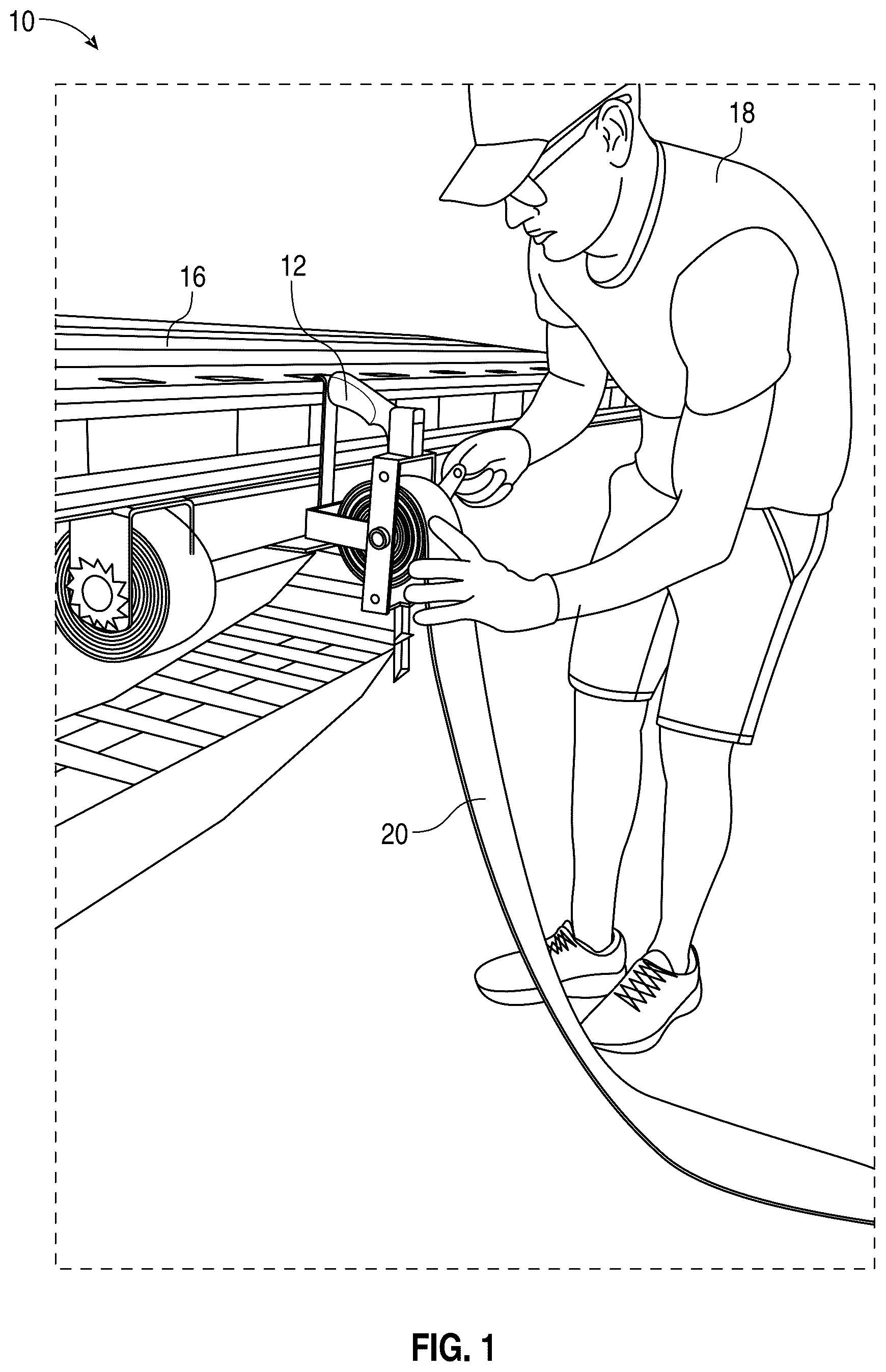 Patent US12617330 — Strap winding apparatus for load securing straps and methods of use — Figure 1