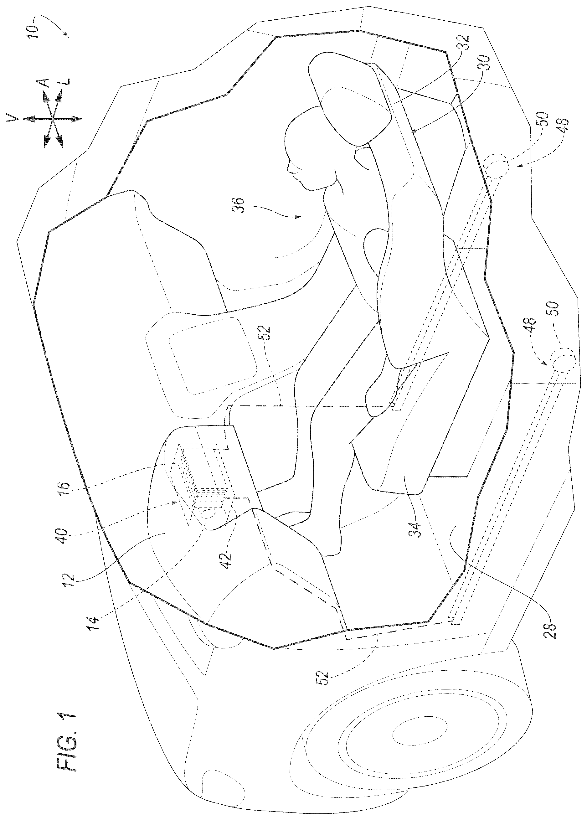 Patent US12617363 — Vehicle airbag assembly with tethered airbag — Figure 1
