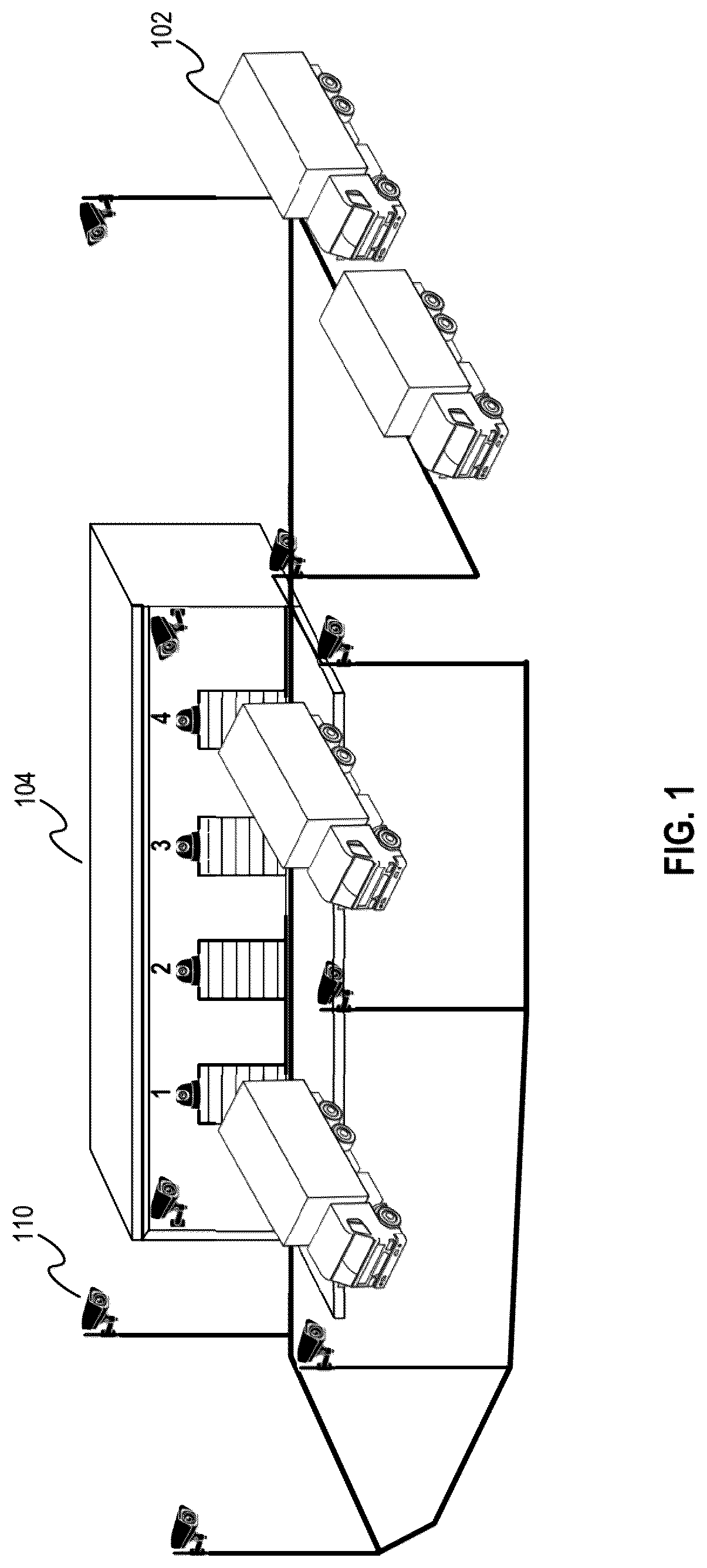 Patent US12617426 Figure 1 – Autonomous docking system for freight trucks