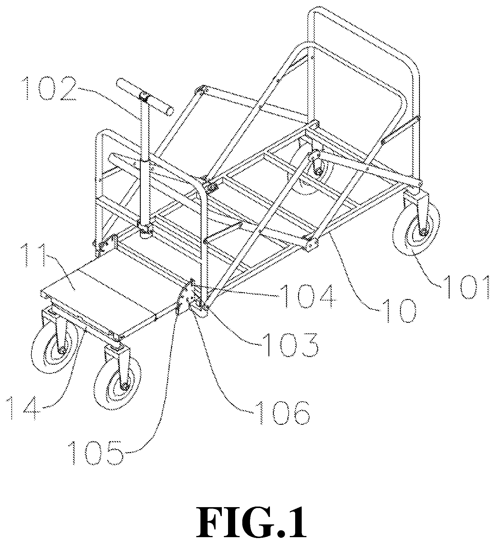 Patent US12617443 — Manned folding pedal of outdoor foldable electric trailer — Figure 1