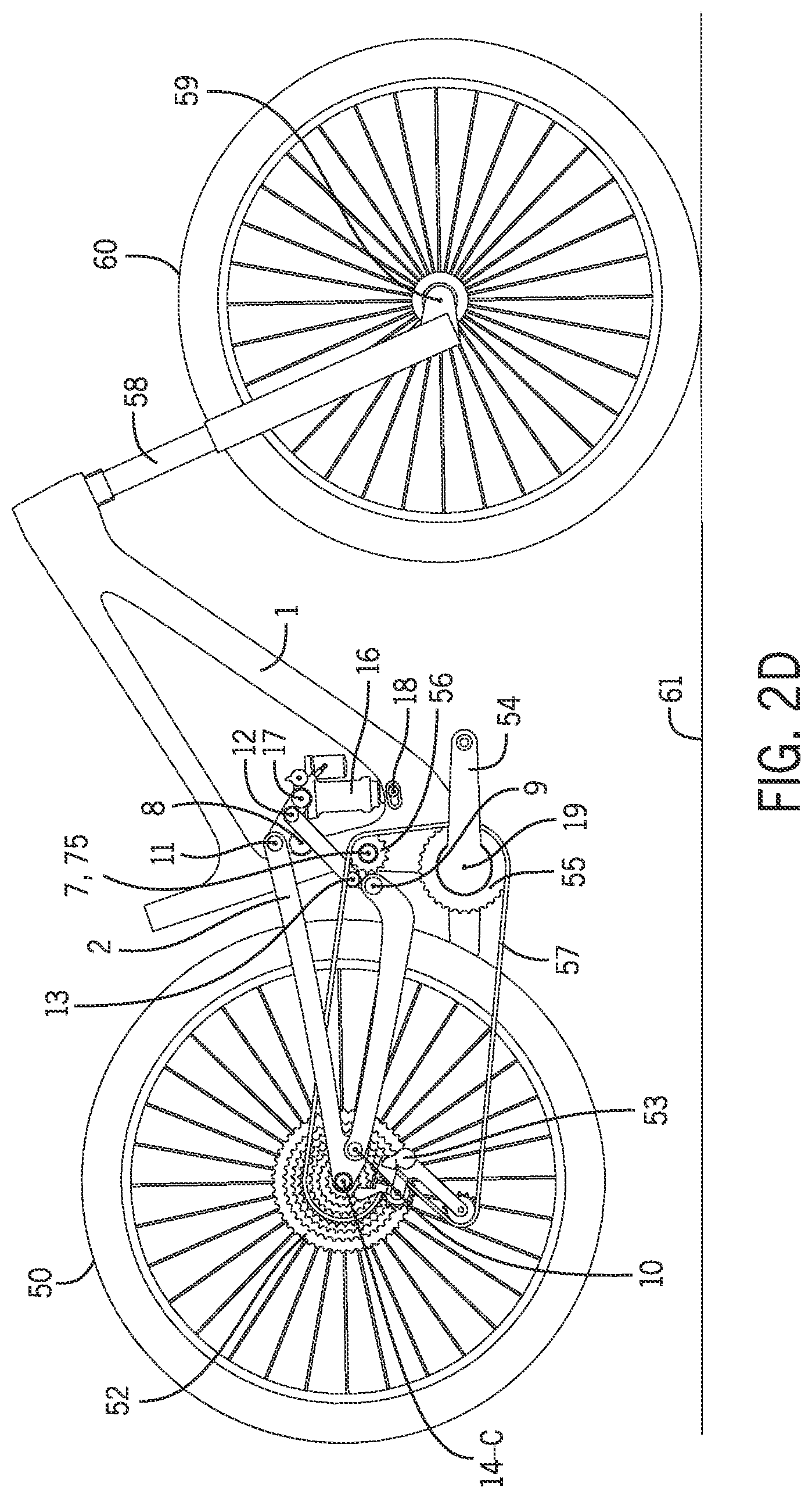 Patent US12617488 Figure 8 – Two-wheeled vehicle with configurable idler