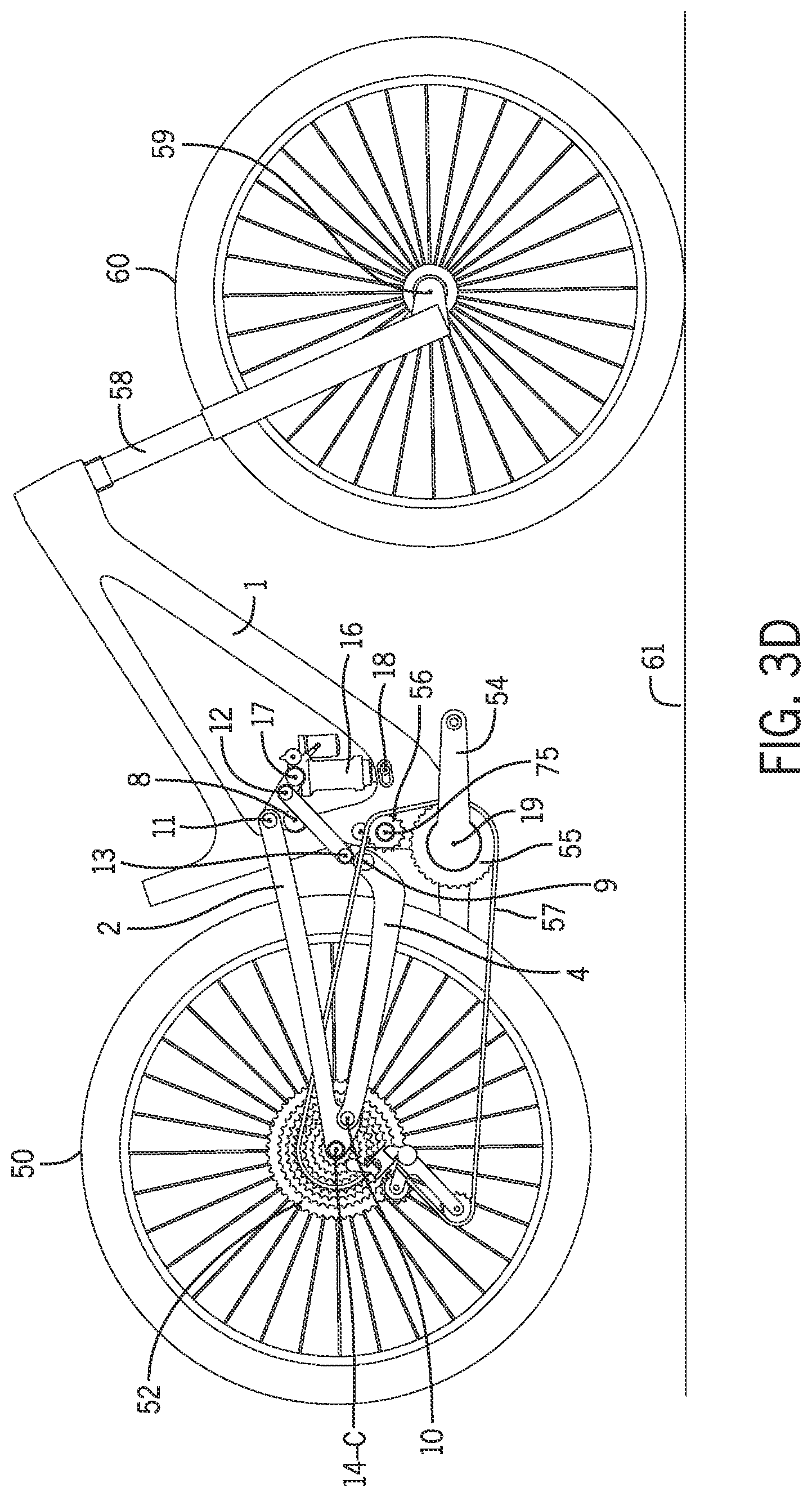 Patent US12617488 Figure 17 – Two-wheeled vehicle with configurable idler