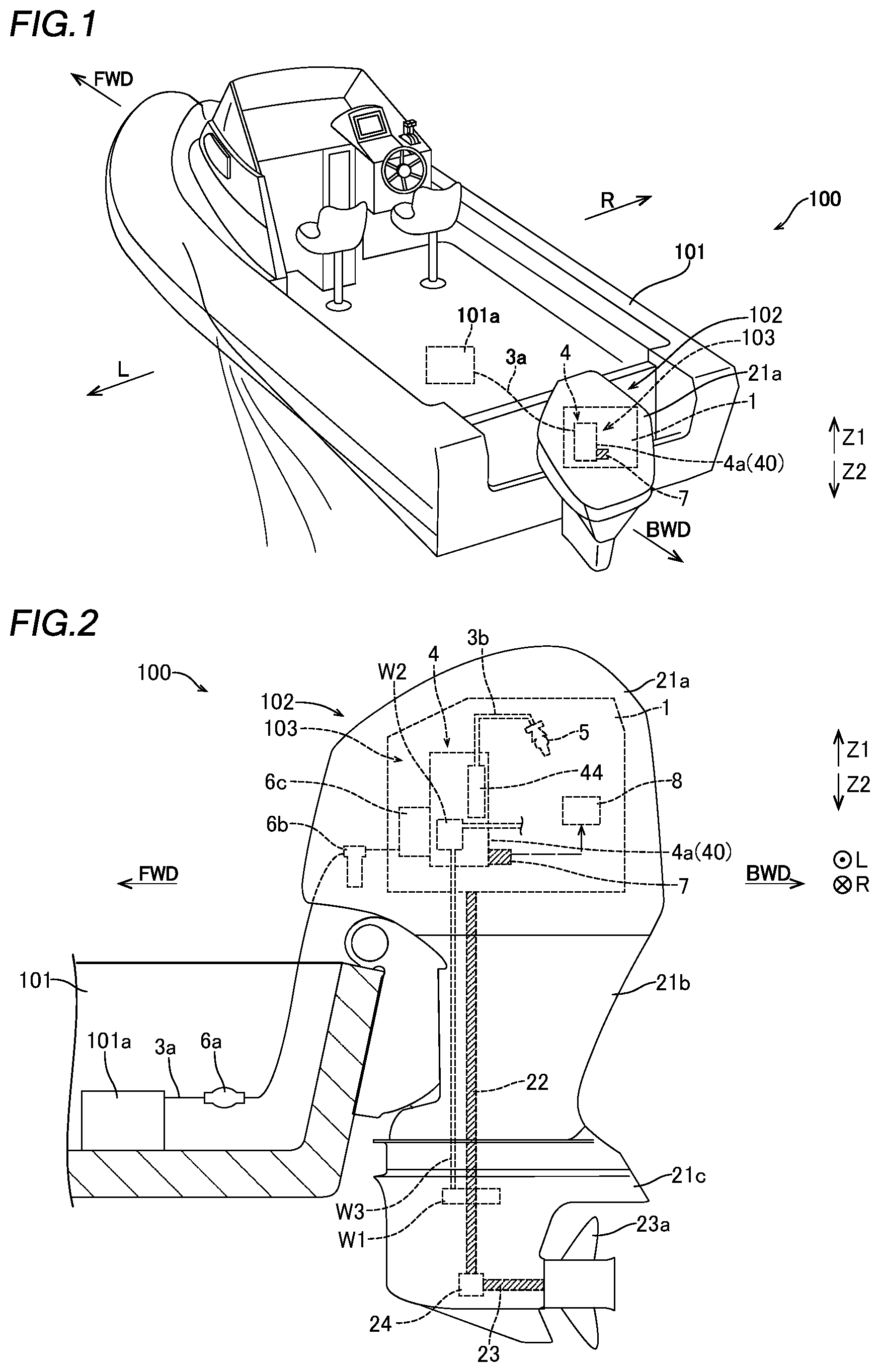 Patent US12617511 Figure 1 – Outboard motor and marine vessel