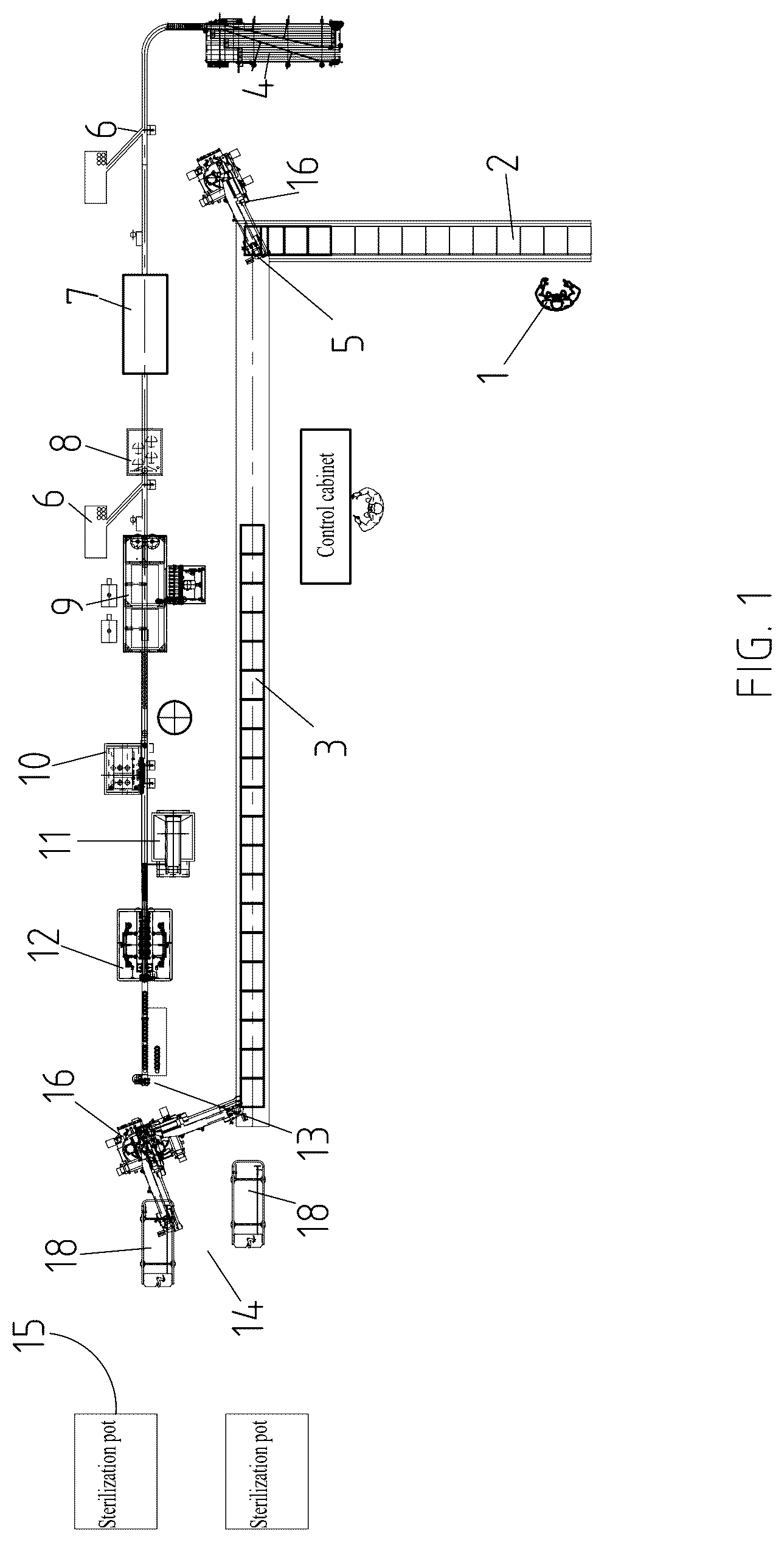 Patent US12617572 — Fully automated filling line for tissue culture flasks and control method therefor — Figure 1
