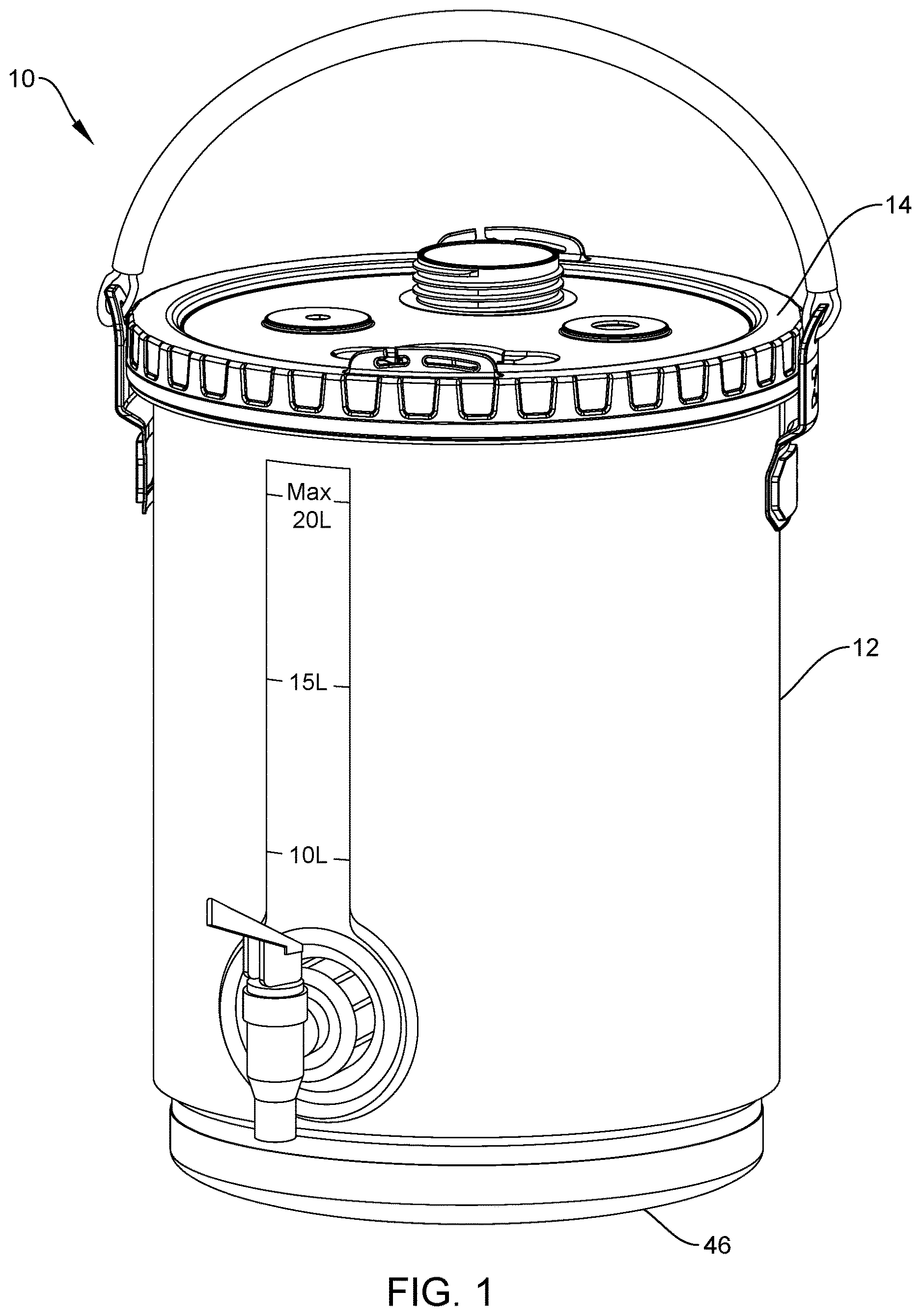 Patent US12617589 Figure 1 – Collapsible water bucket with screw-on lid