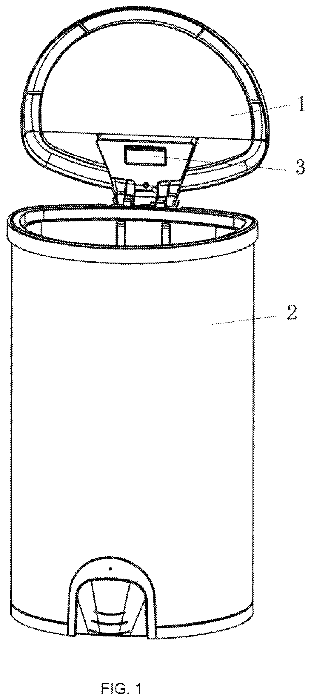 Patent US12617609 — Sterilization and deodorization waste container having dual-wave band ultraviolet lamp tube — Figure 1