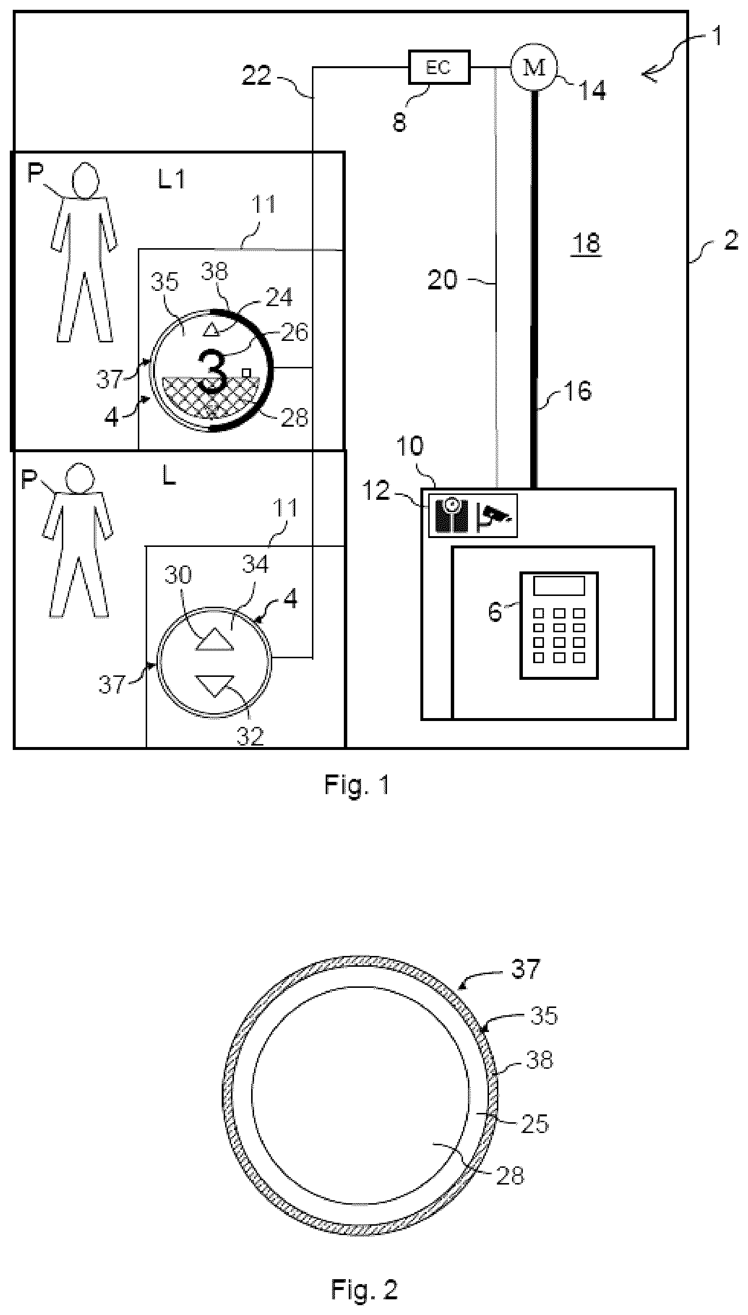 Patent US12617653 — Elevator operating device with waiting time and occupancy symbolizations — Figure 1