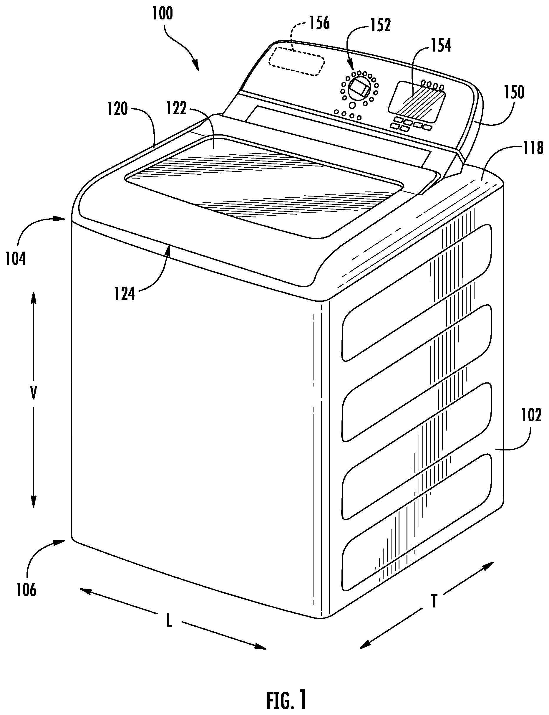 Patent US12618187 — Restrictor ring for an agitator of a washing machine appliance — Figure 1