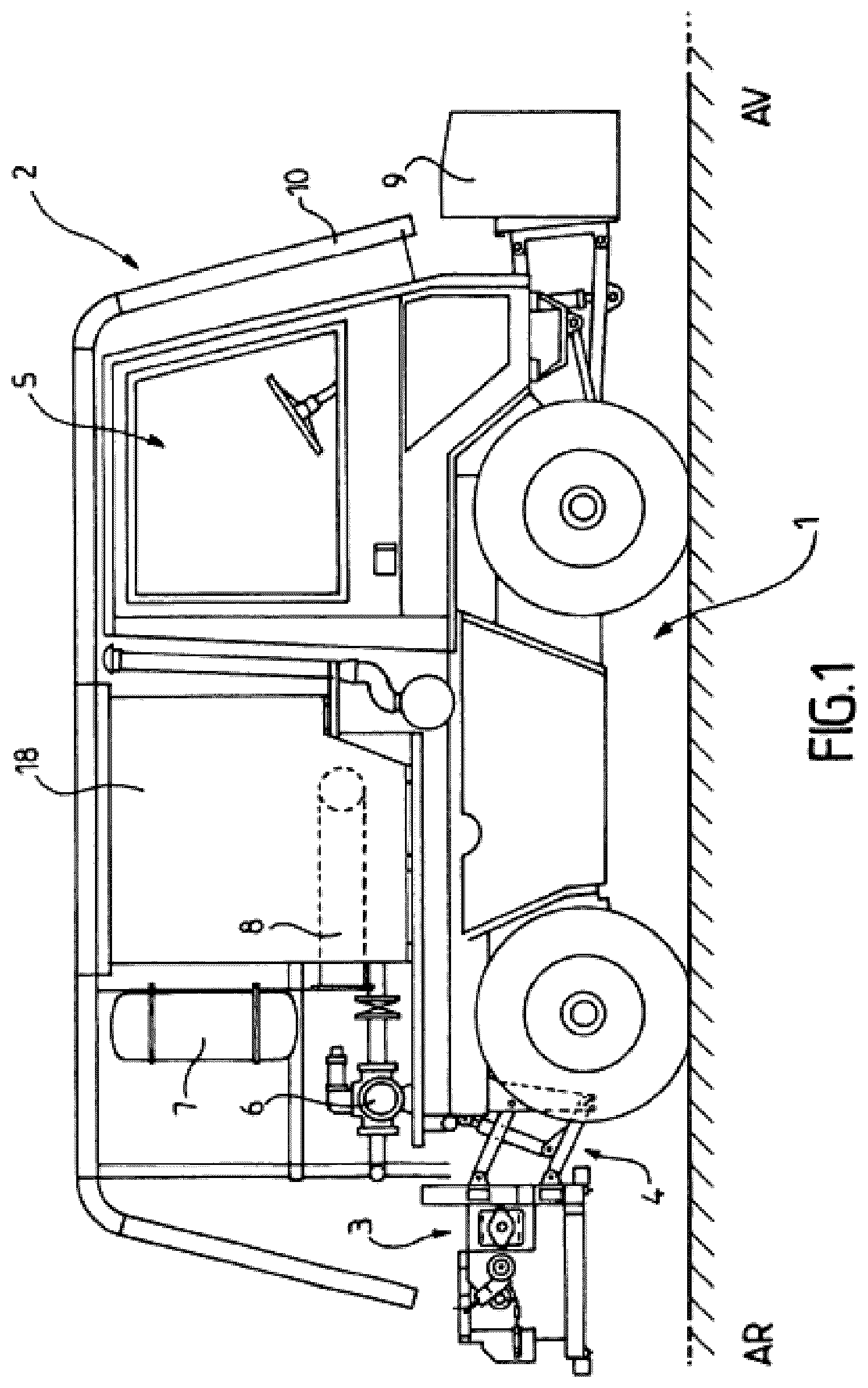 Patent US12618202 — Method for renovating a roadway and machine for simultaneous spreading of fibres and bitumen emulsion — Figure 1