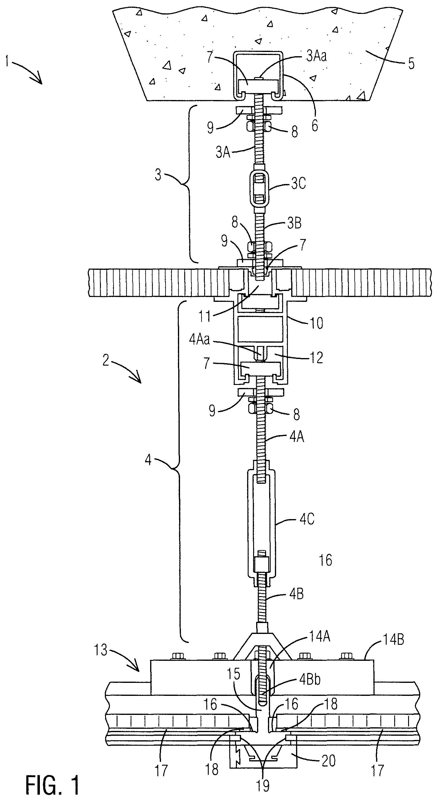 Patent US12618238 Figure 1 – Ceiling system for cleanrooms