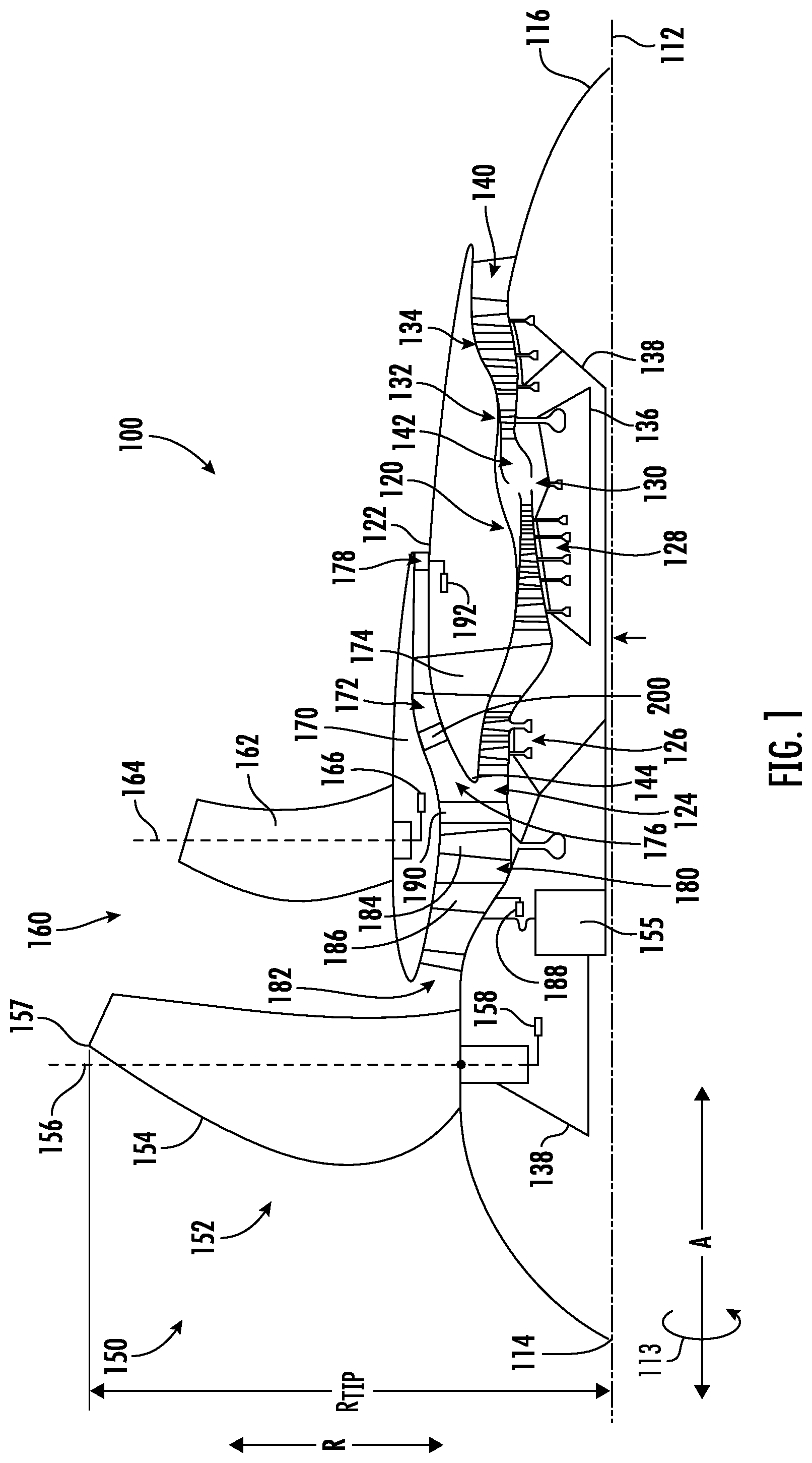 Patent US12618329 Figure 1 – Unducted airfoil assembly