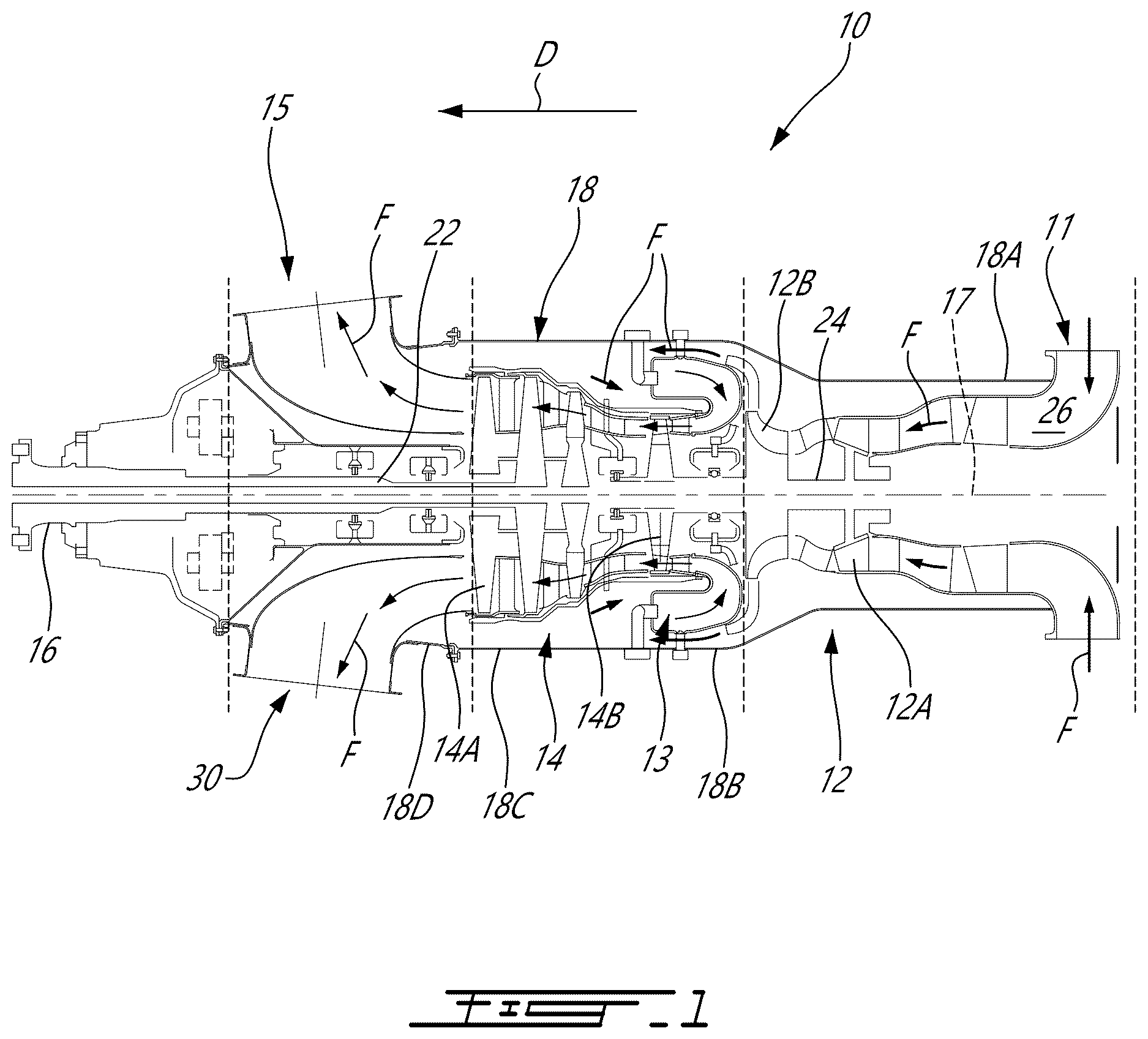 Patent US12618342 — Turbine exhaust case with stiffening brace — Figure 1