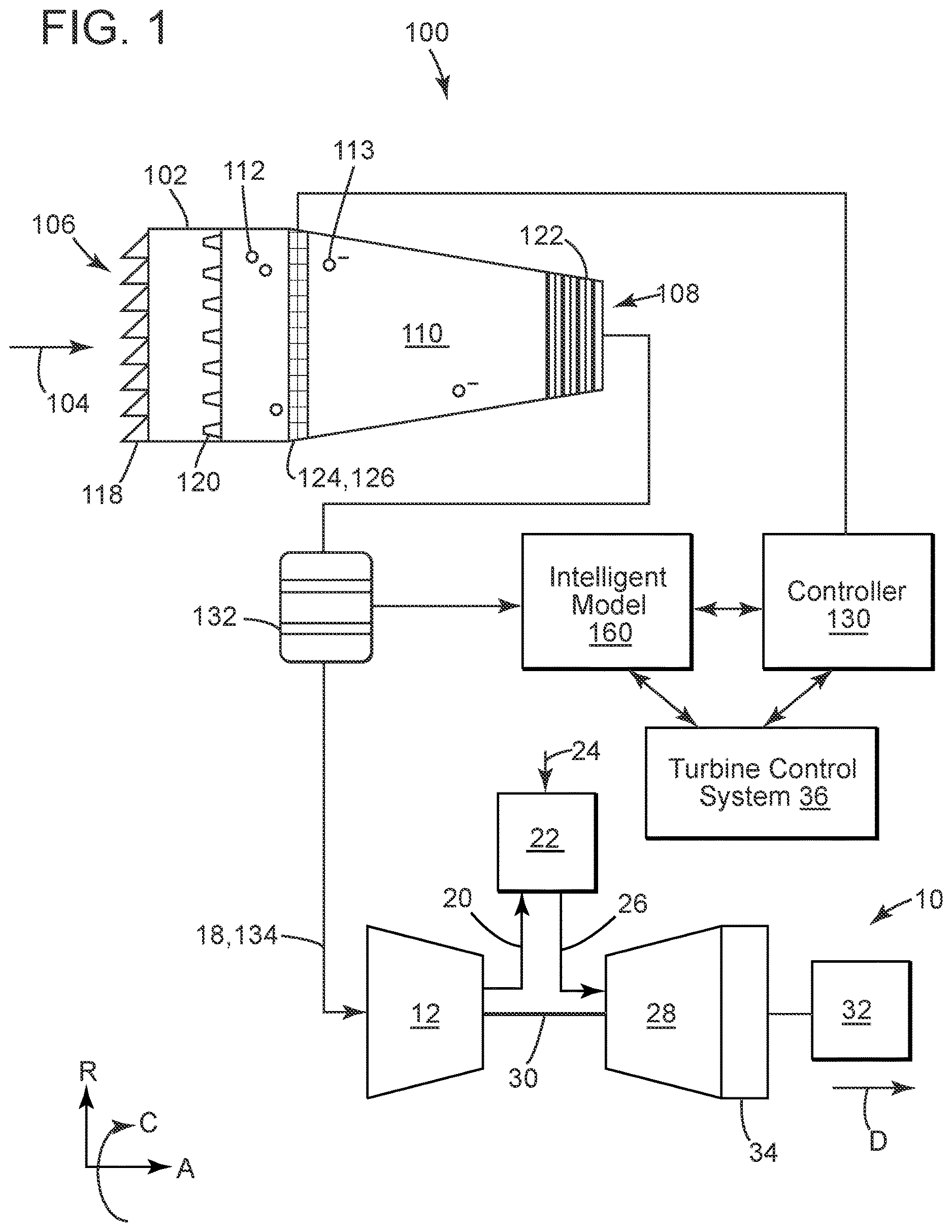 Patent US12618375 Figure 1 – Systems and methods for estimating integrity and efficiency of an inlet filtration system for turbine systems and for recommending mitigation actions