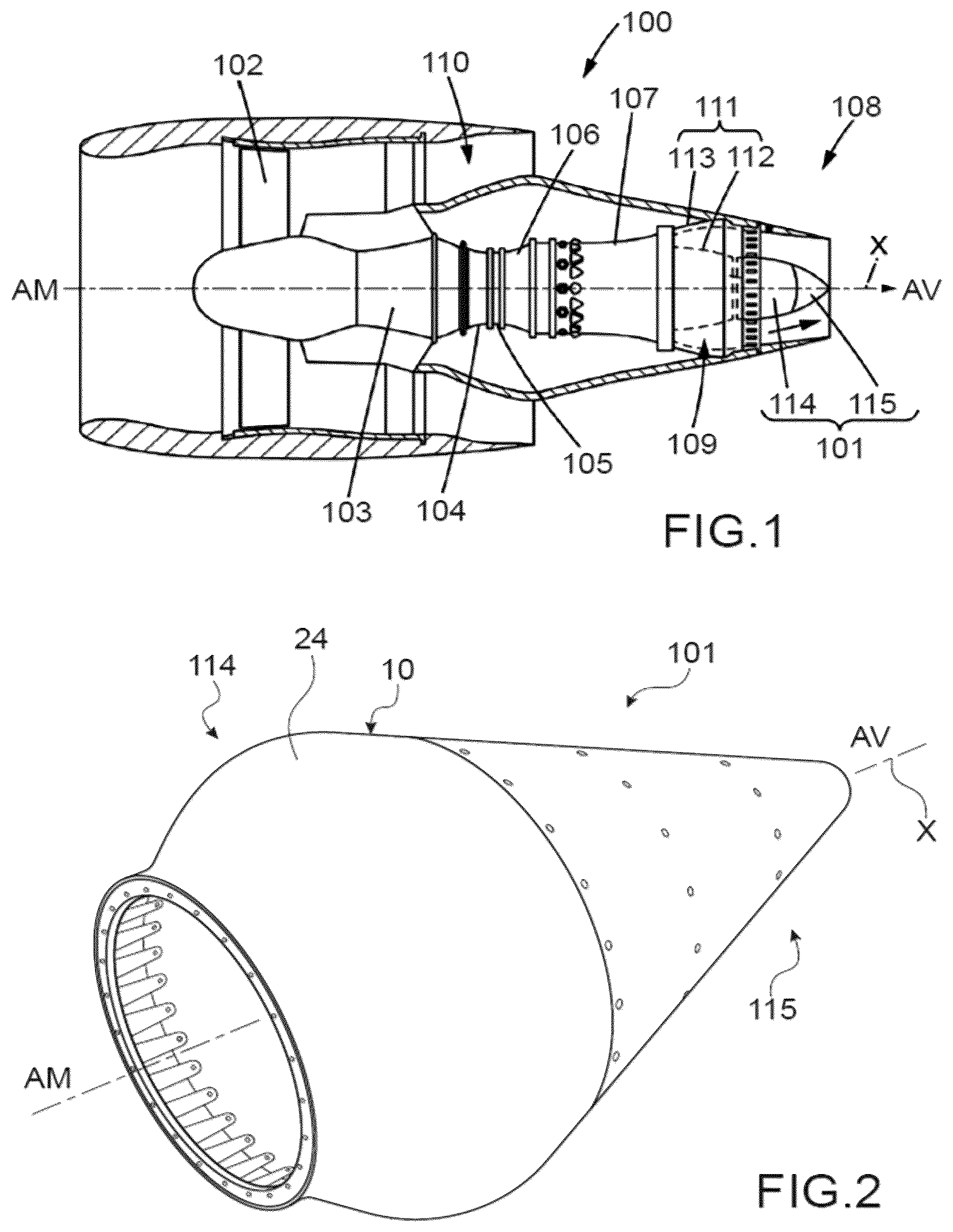 Patent US12618383 — Assembly for an exhaust cone of an aircraft turbomachine — Figure 1
