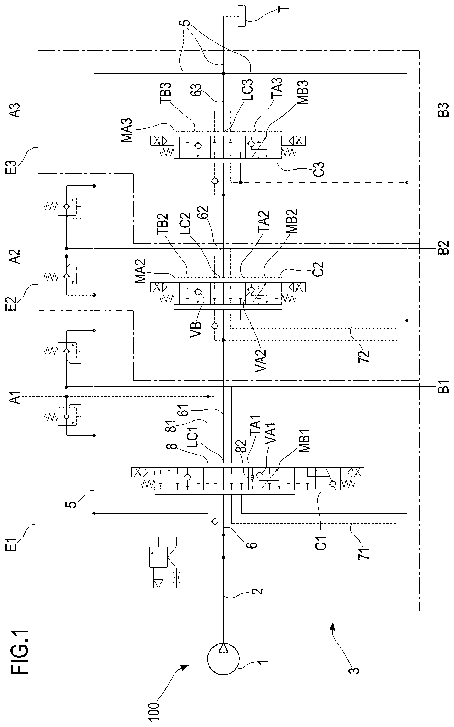 Patent US12618422 — Hydraulic distributor with compensation device for directional valves — Figure 1