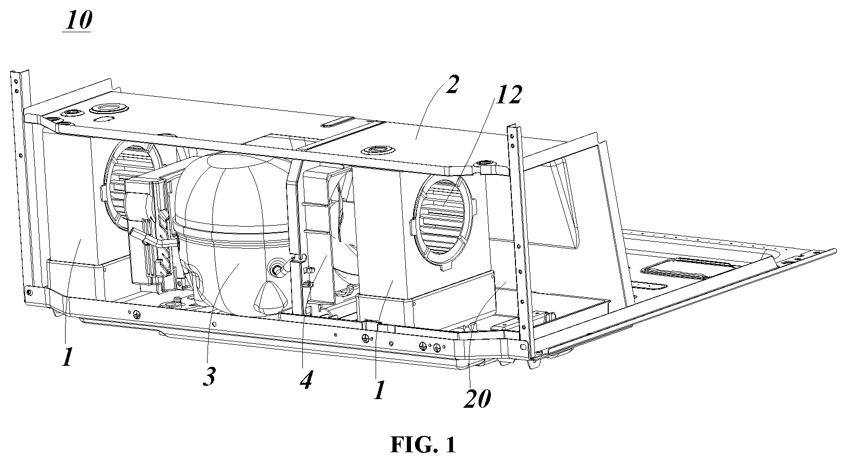 Patent US12618608 Figure 1 – Compressor bin and refrigeration apparatus having the same