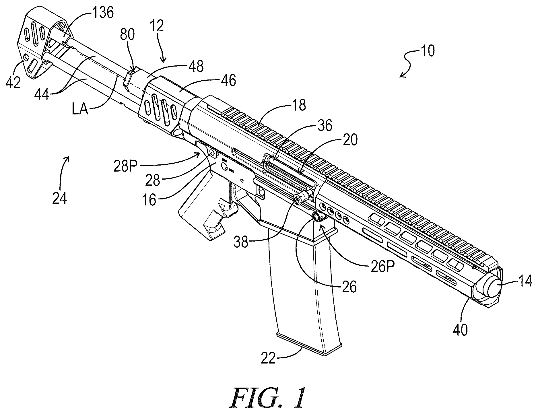 Patent US12618625 Figure 1 – Compact stock for AR-style firearms