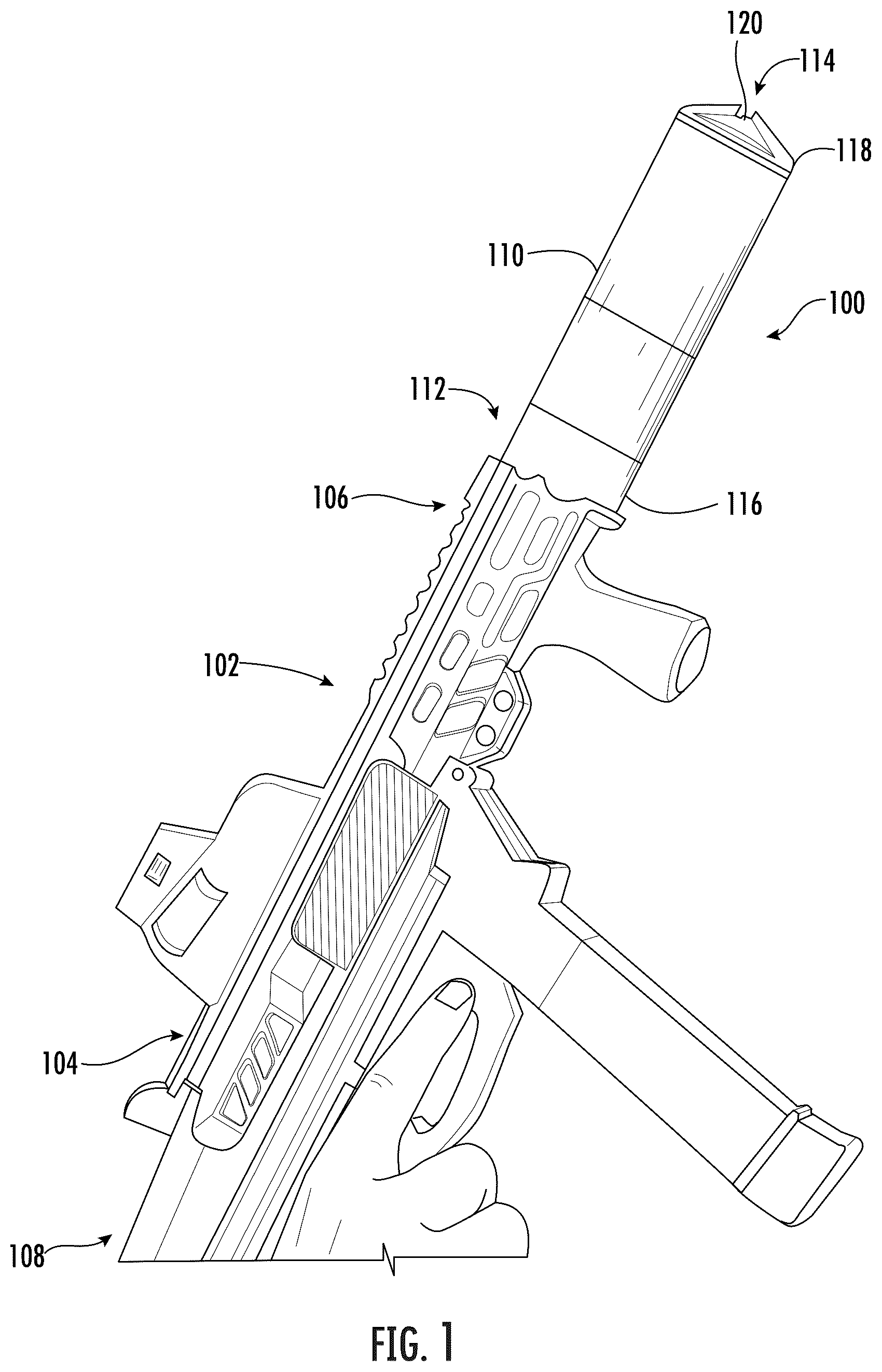 Patent US12618631 Figure 1 – Suppressor