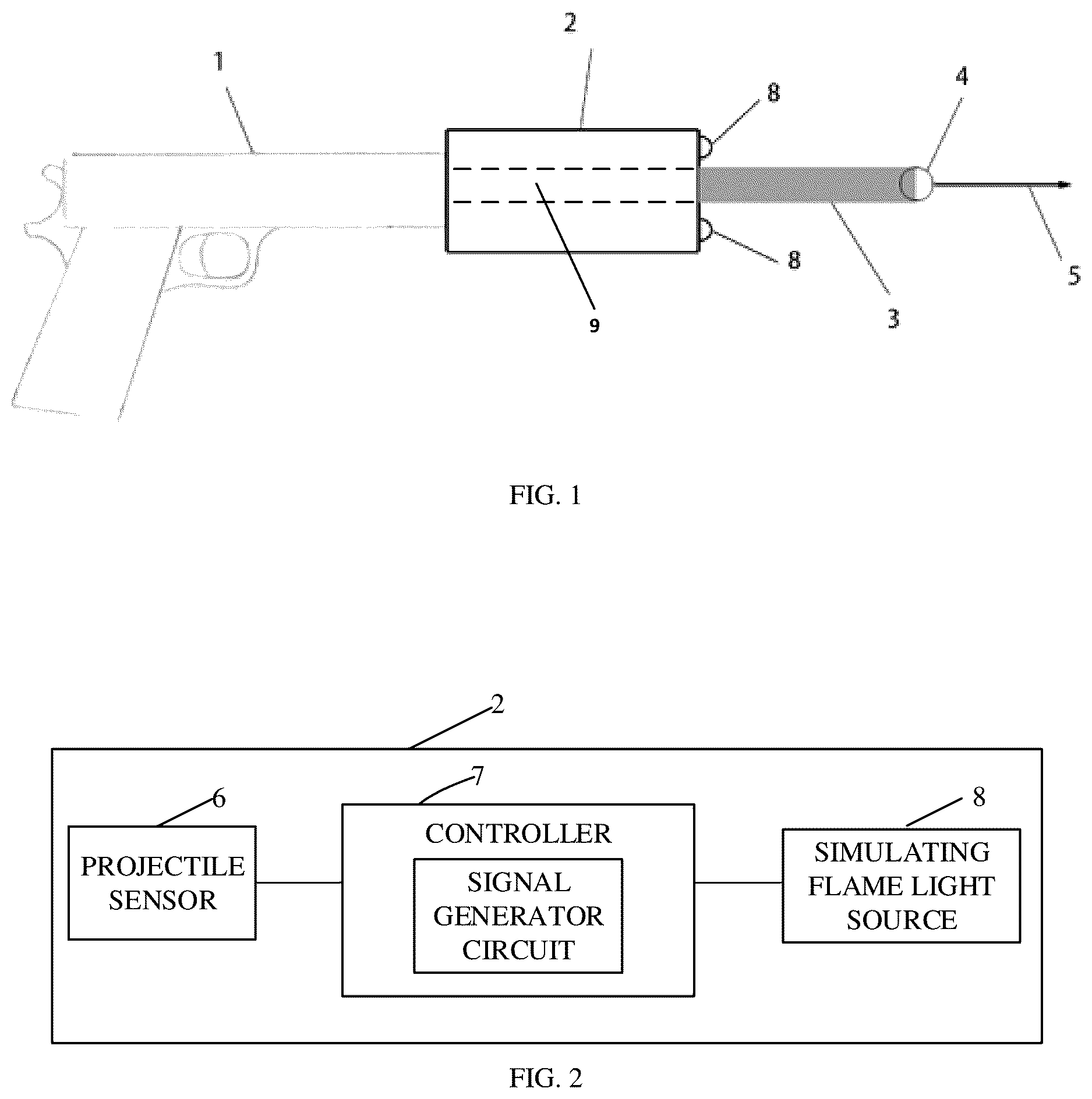 Patent US12618634 — Muzzle flash simulator and method for generating light trail — Figure 1