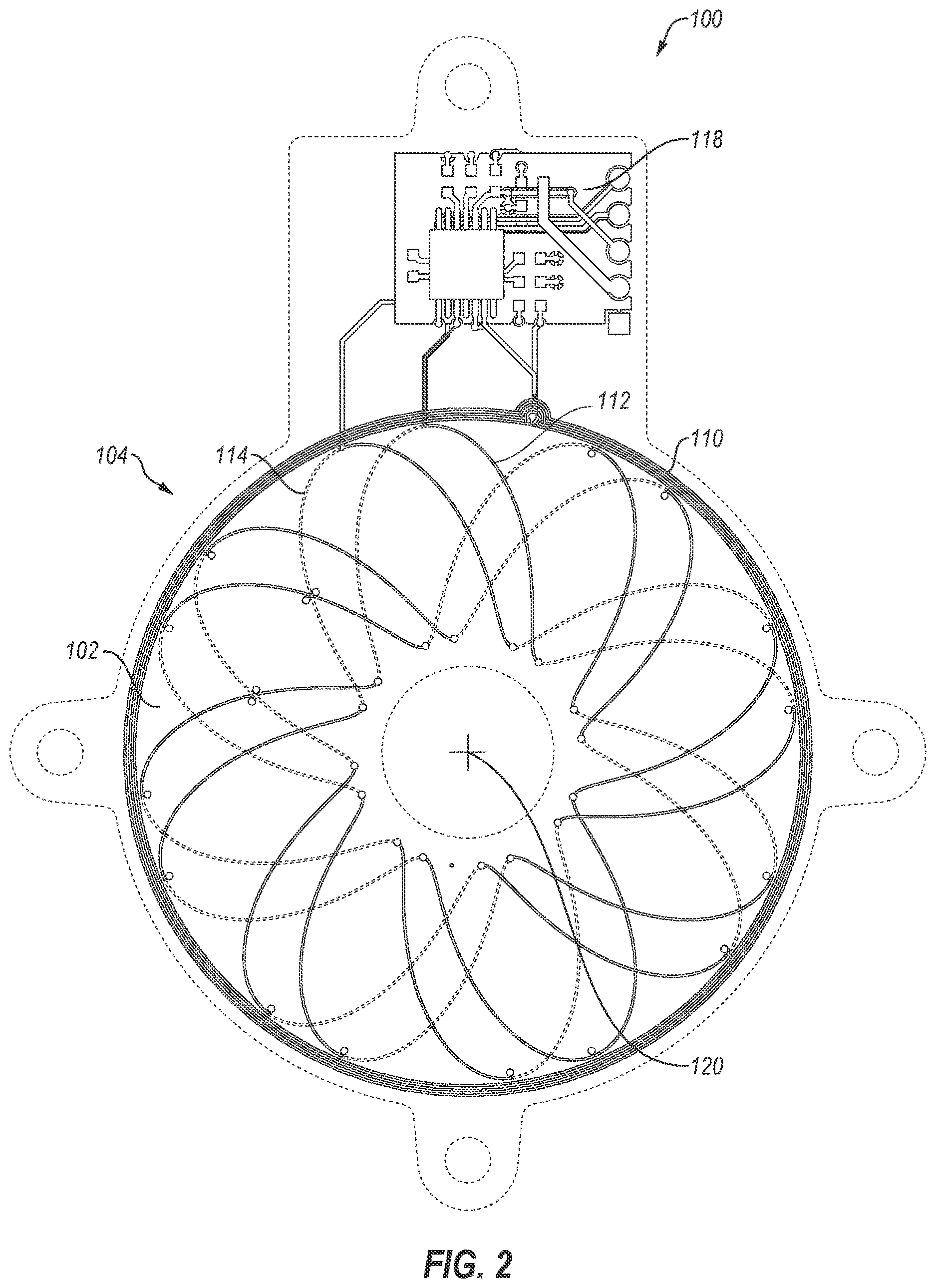 Patent US12618692 Figure 2 – Rotary inductive position sensing with 60° phase-shifted sense signals, and related apparatuses and methods