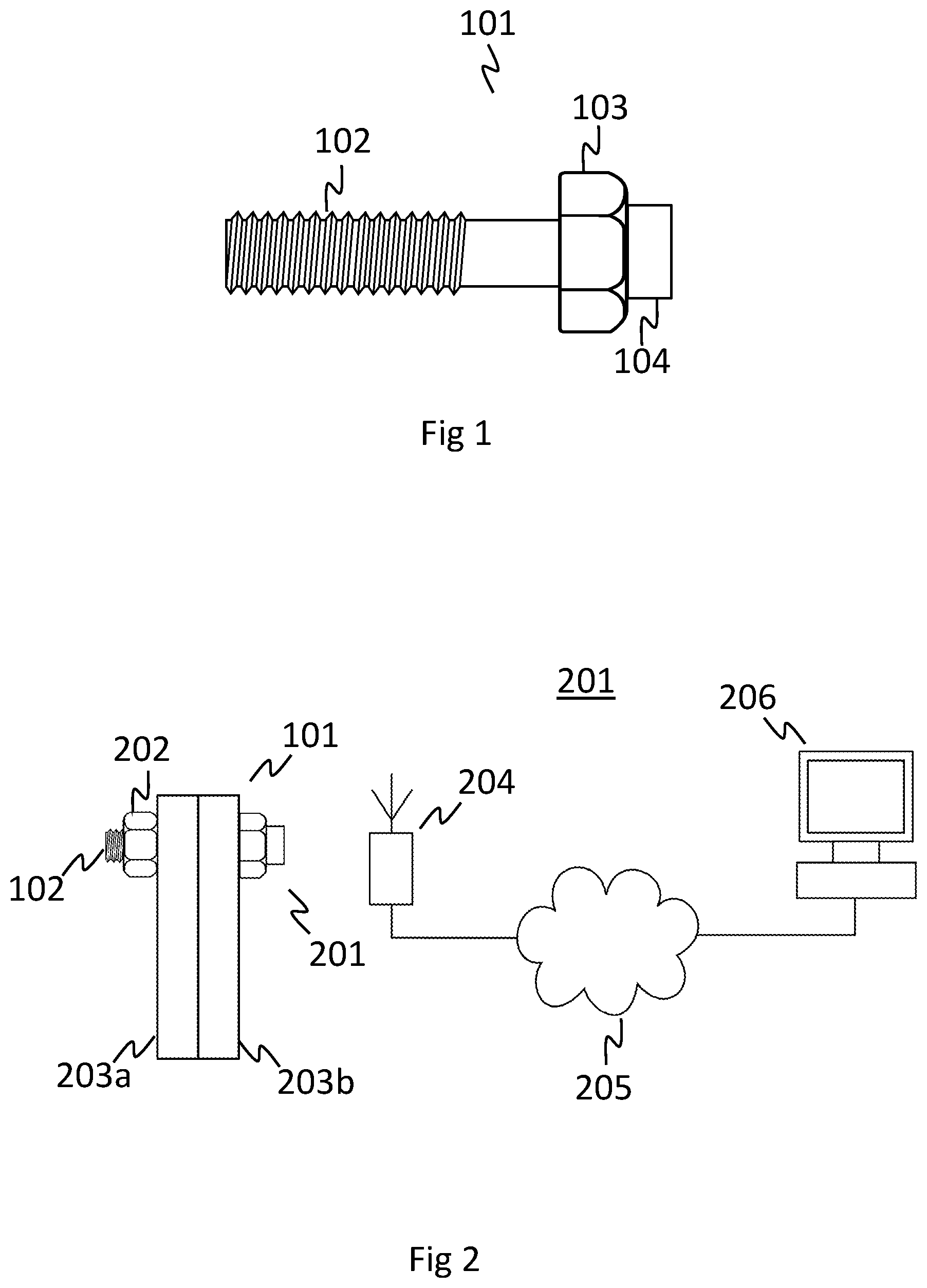 Patent US12618733 — Tension monitoring apparatus including a fixing with a shank under tension and a strain sensor embedded in the shank where the strain sensor is connected to a data processing means — Figure 1
