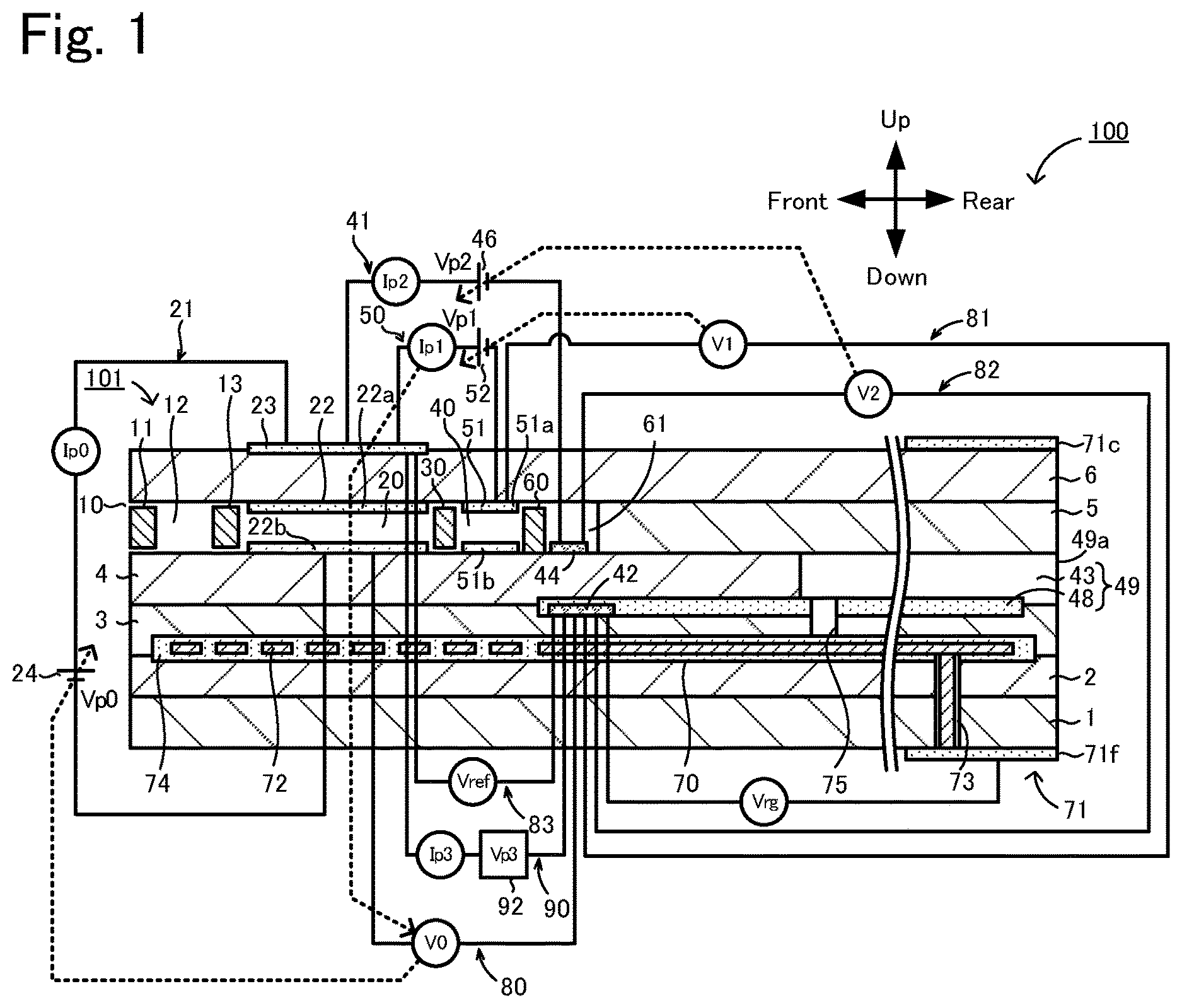 Patent US12618799 Figure 1 – Gas sensor and method of identifying deviation of reference potential of the same