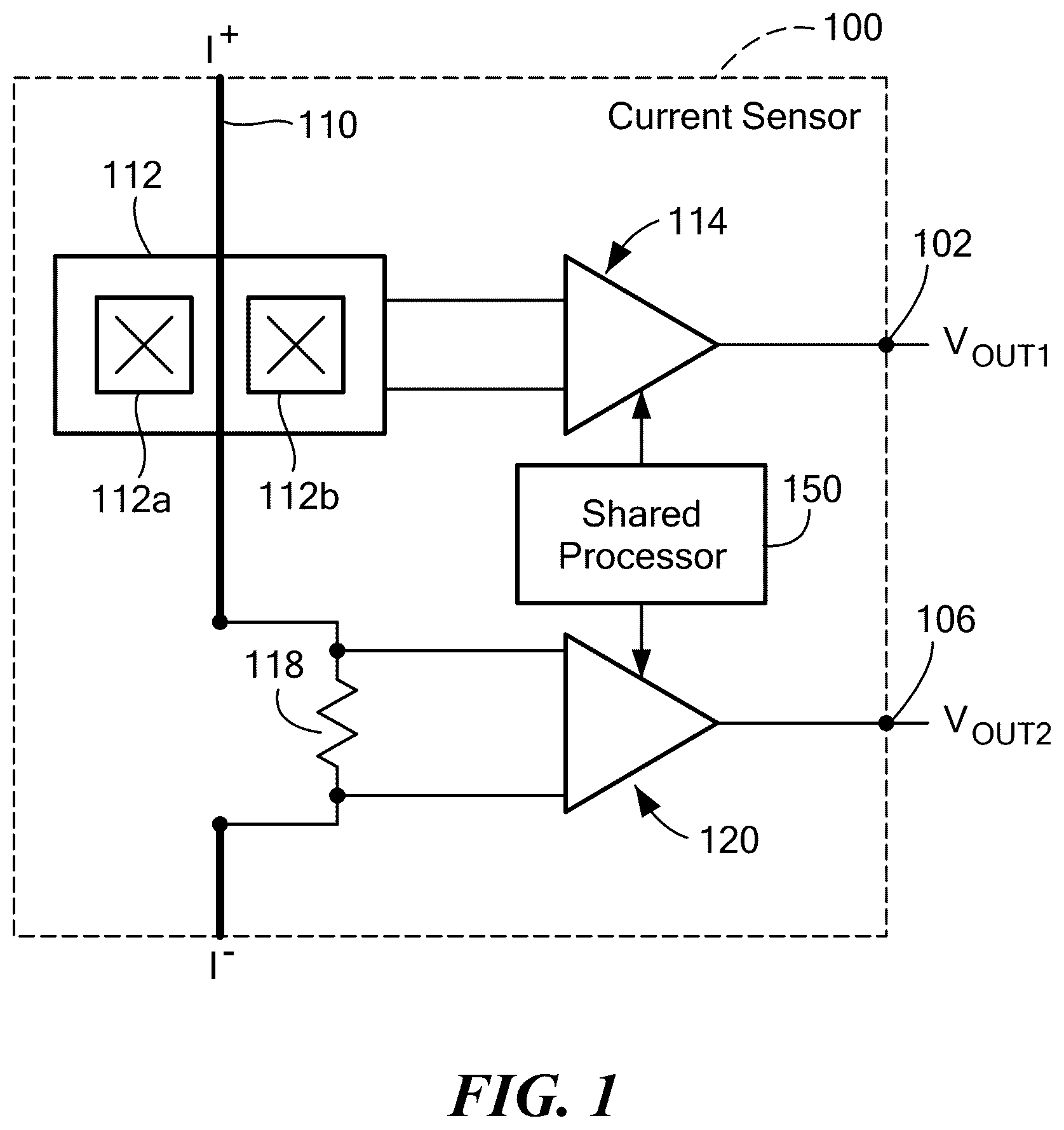 Patent US12618875 — Current sensor with magnetic and resistive sensing and shared calibration — Figure 1