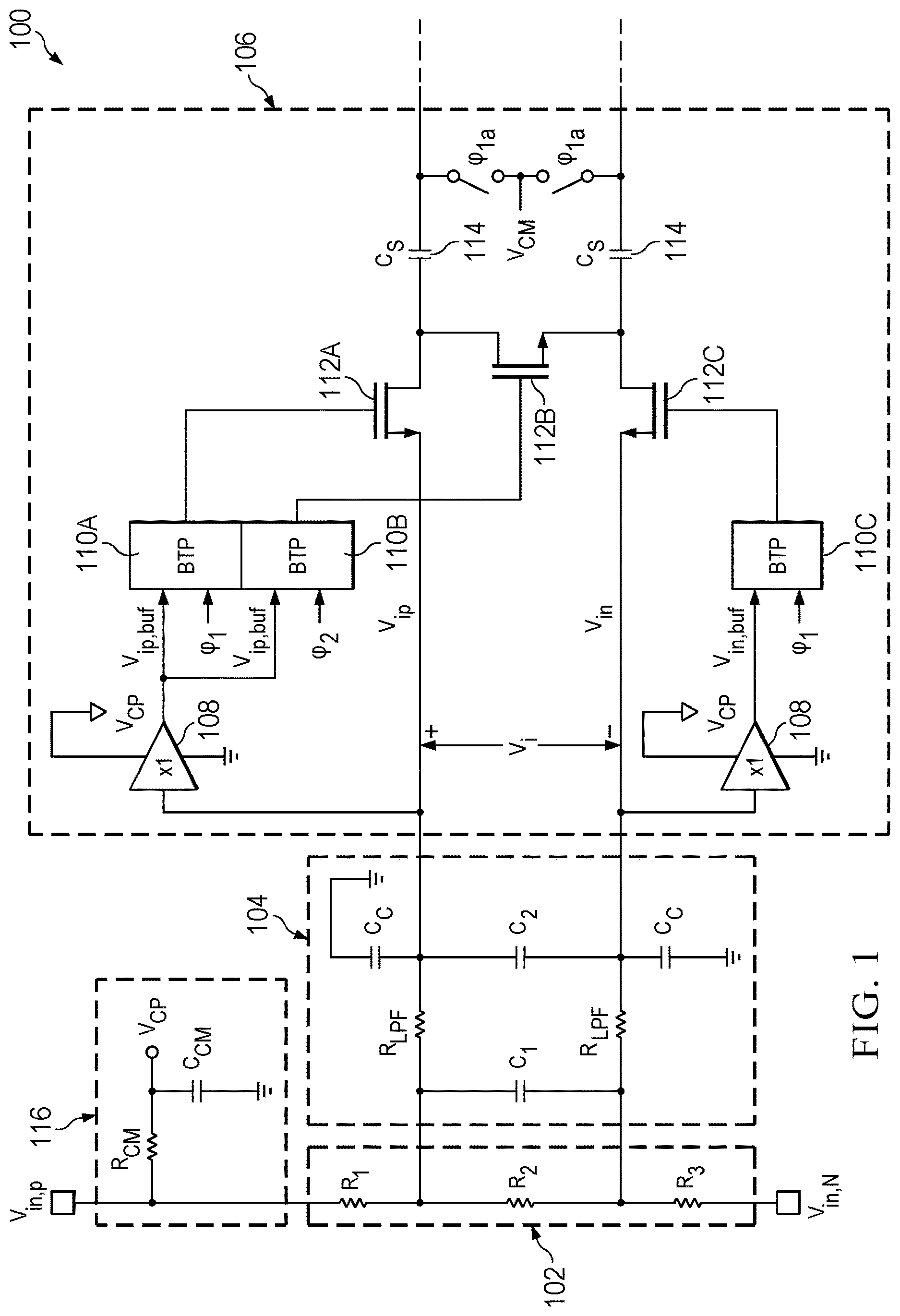 Patent US12618880 — Ultra-low-power front end for beyond-the-rails voltage sensing — Figure 1