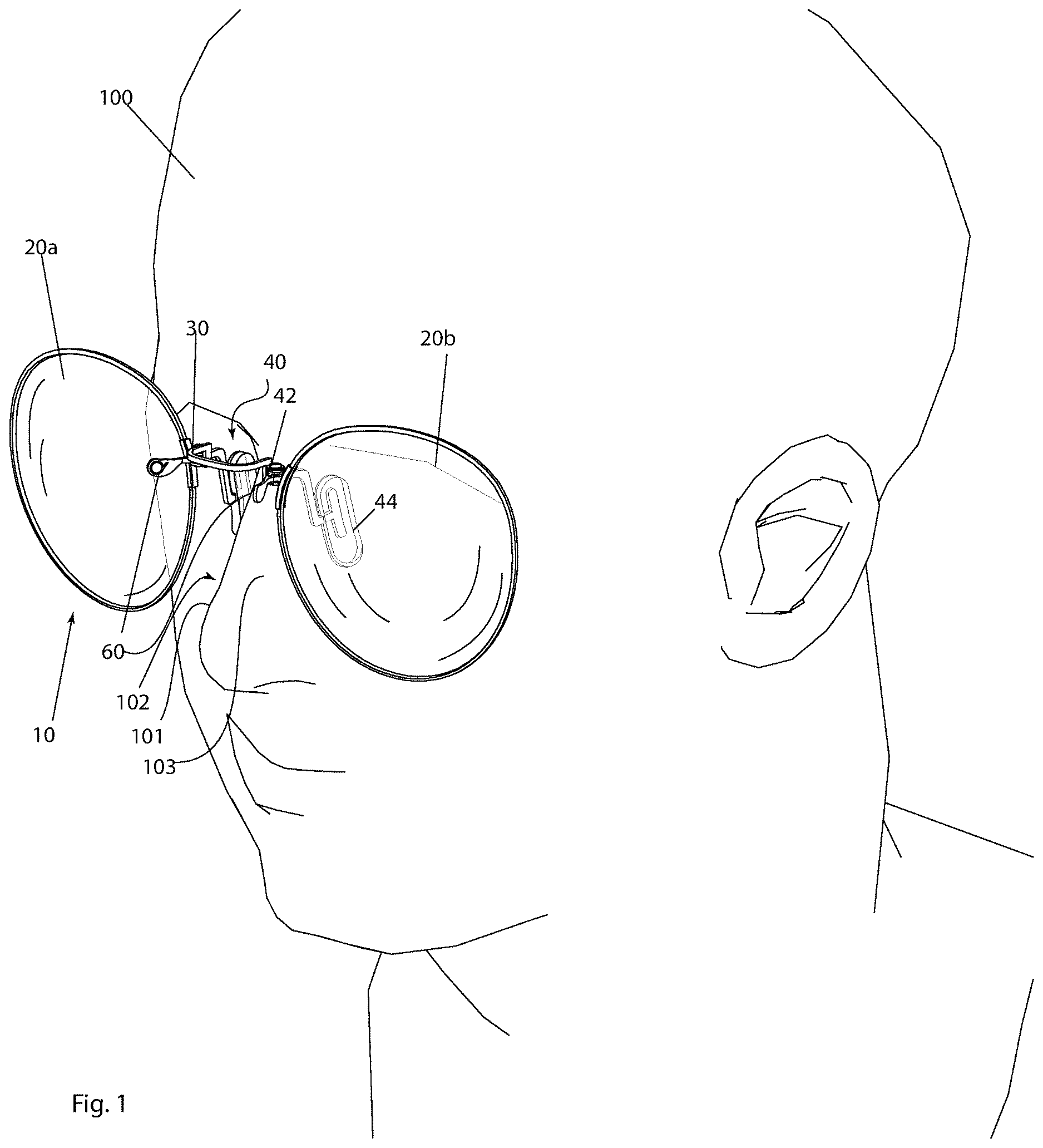 Patent US12619098 — Eyeglasses retention mechanism — Figure 1