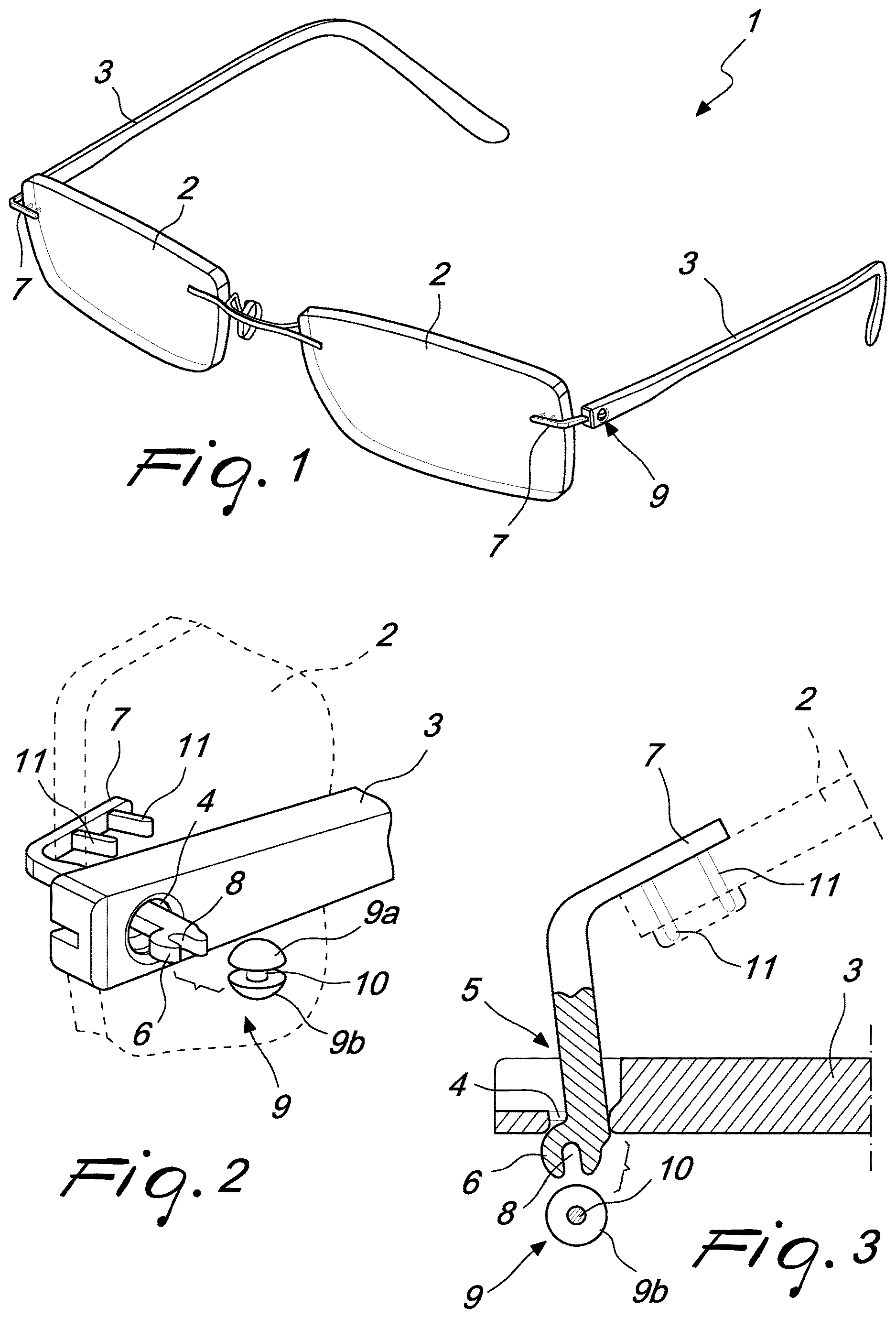 Patent US12619100 — Eyeglasses with simplified hinge — Figure 1