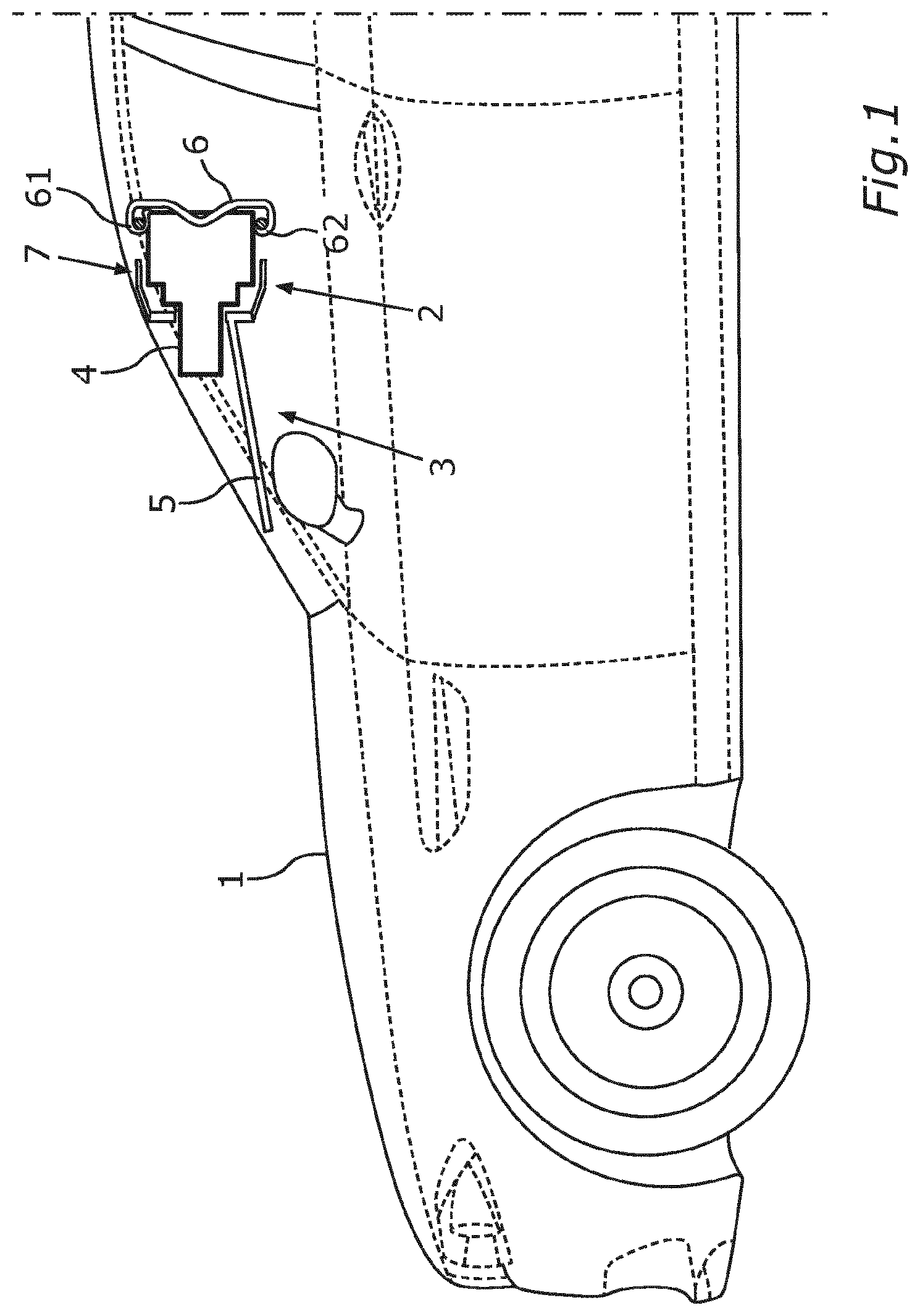 Patent US12619134 — Fastening device for an environmental sensor, and sensor installation system for a vehicle — Figure 1