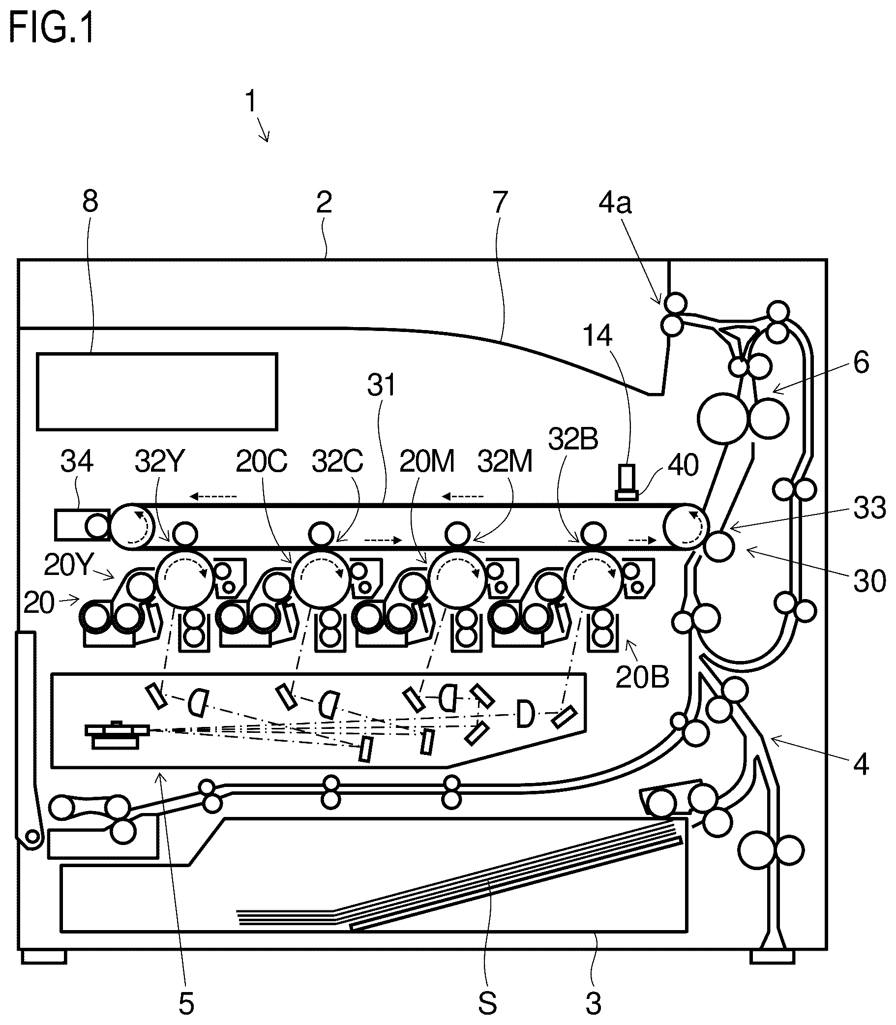 Patent US12619184 Figure 1 – Image forming apparatus including cleaning portion that performs cleaning of sensing surface of sensor for outputting sensing value related to toner density