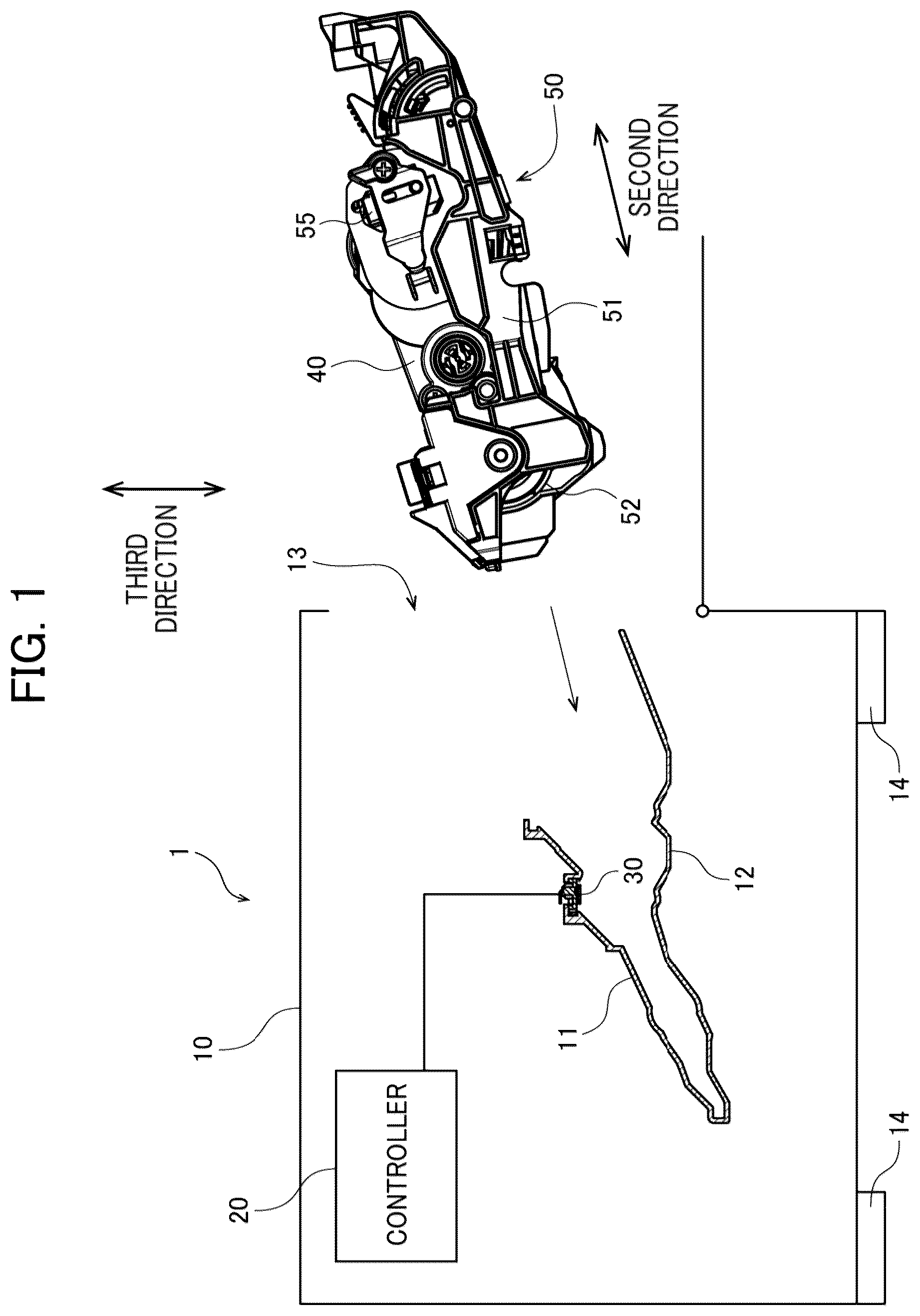 Patent US12619193 Figure 1 – Drum cartridge including movable holder having holder terminal, and relay electrode electrically connectable to holder terminal and memory of developing cartridge attached to drum frame
