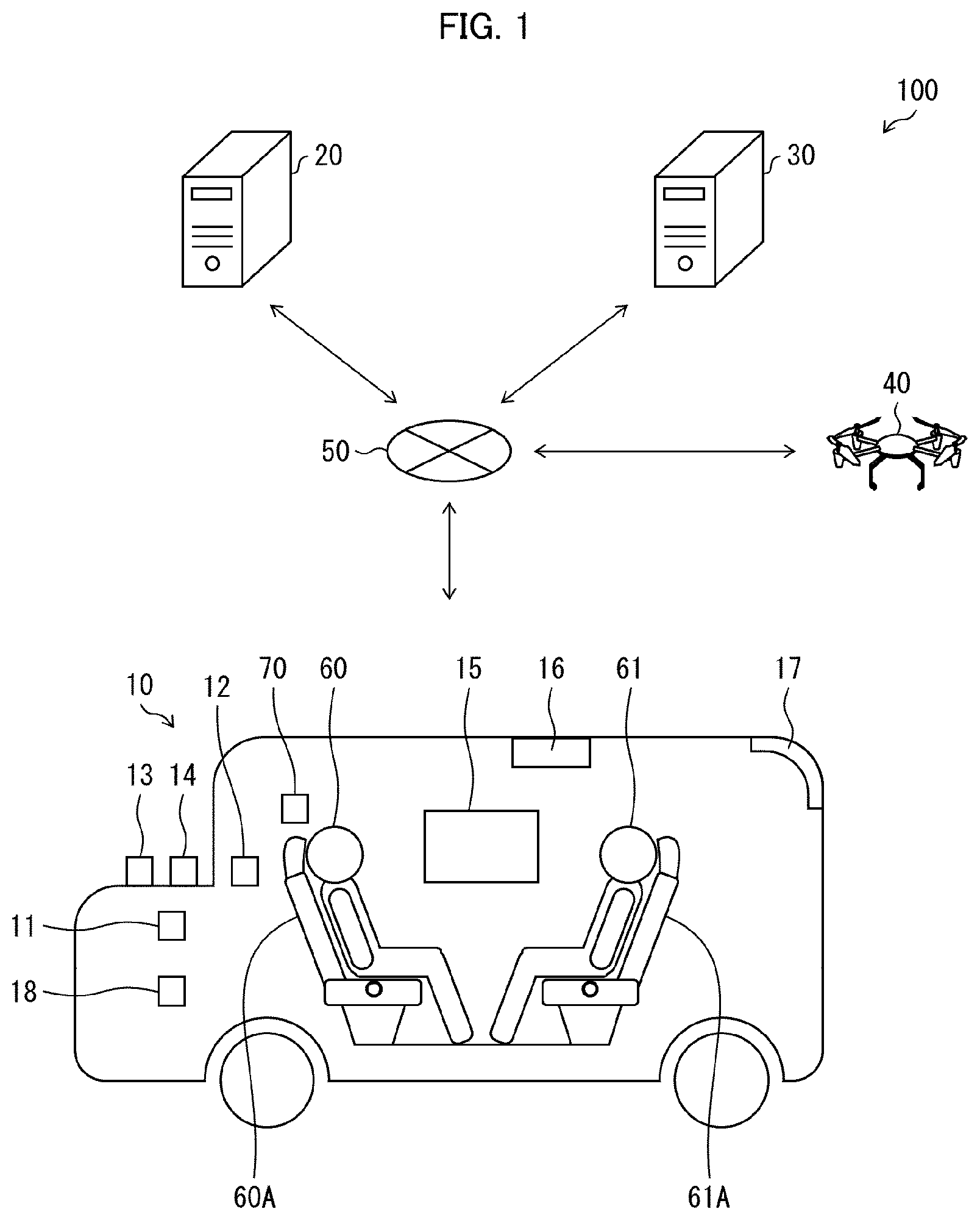 Patent US12619261 — Control device, control method, and storage medium controlling a module to deliver a product to a user in a travelling moving body — Figure 1