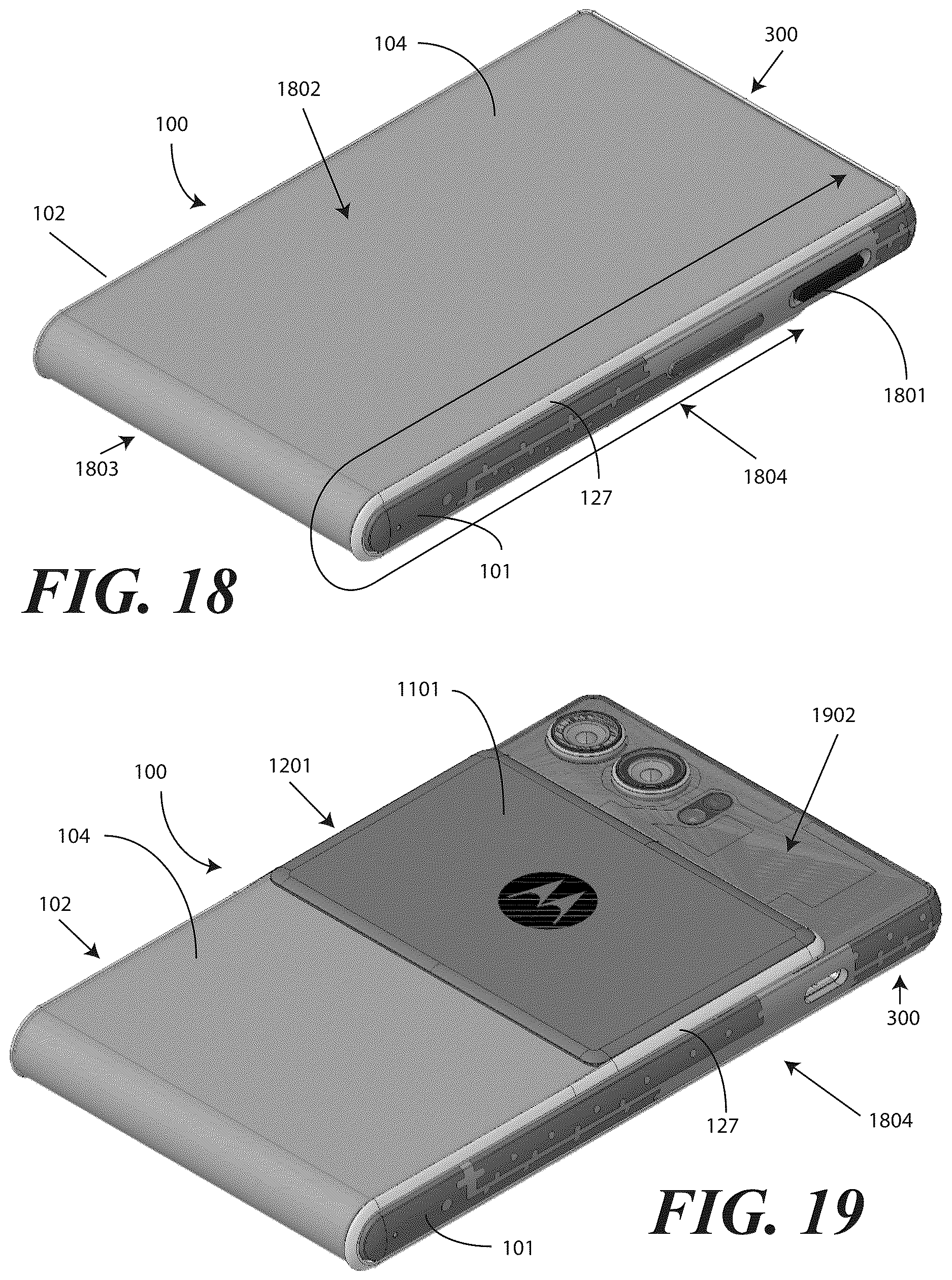 Patent US12619283 Figure 14 – Electronic devices with translating flexible display and corresponding methods