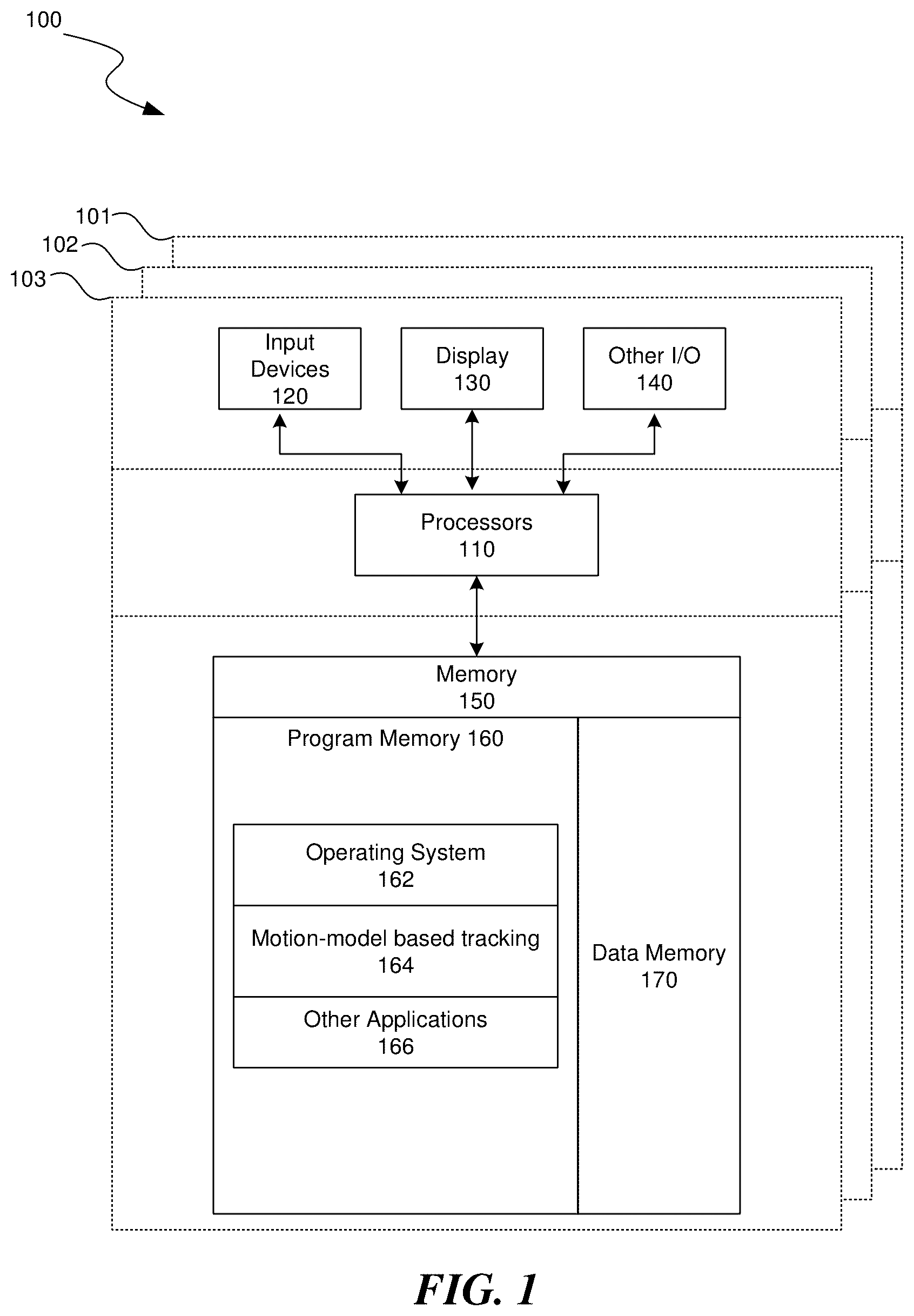 Patent US12619320 — Motion-model based tracking of artificial reality input devices to enhance camera-based tracking — Figure 1