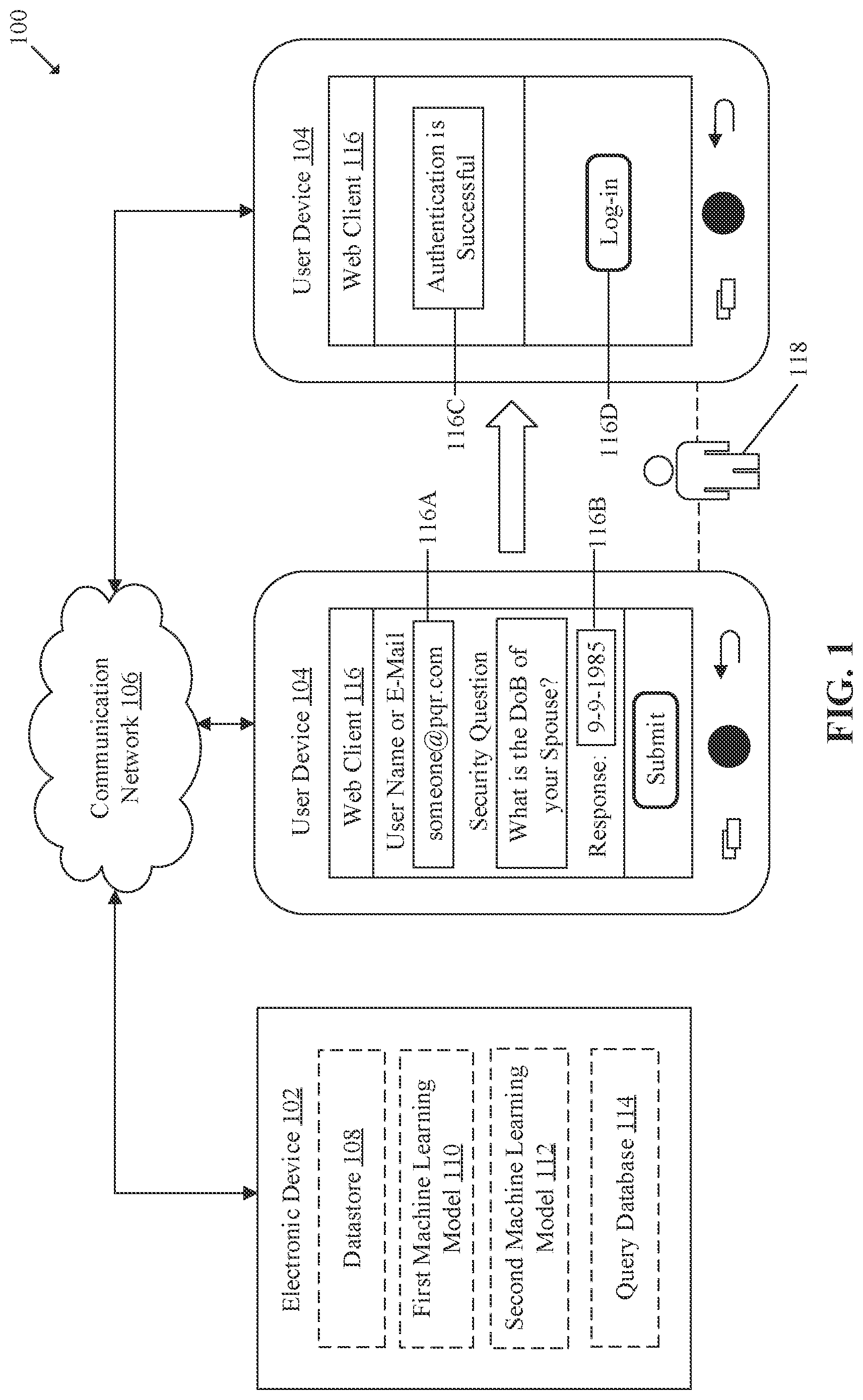 Patent US12619690 — Type-1 authentication based on AI-generated queries — Figure 1