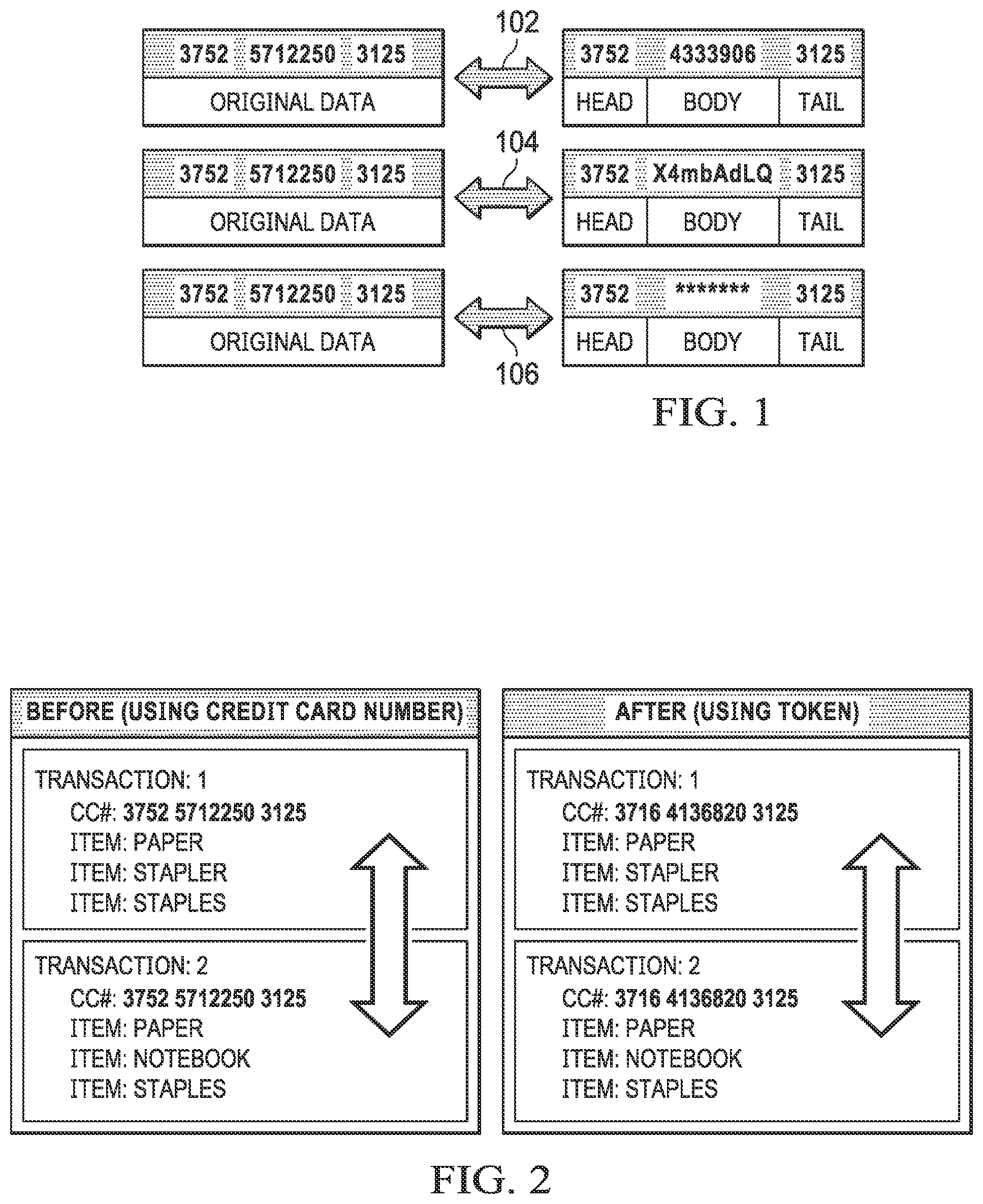 Patent US12619778 — Token-based data security systems and methods with cross-referencing tokens in freeform text within structured document — Figure 1