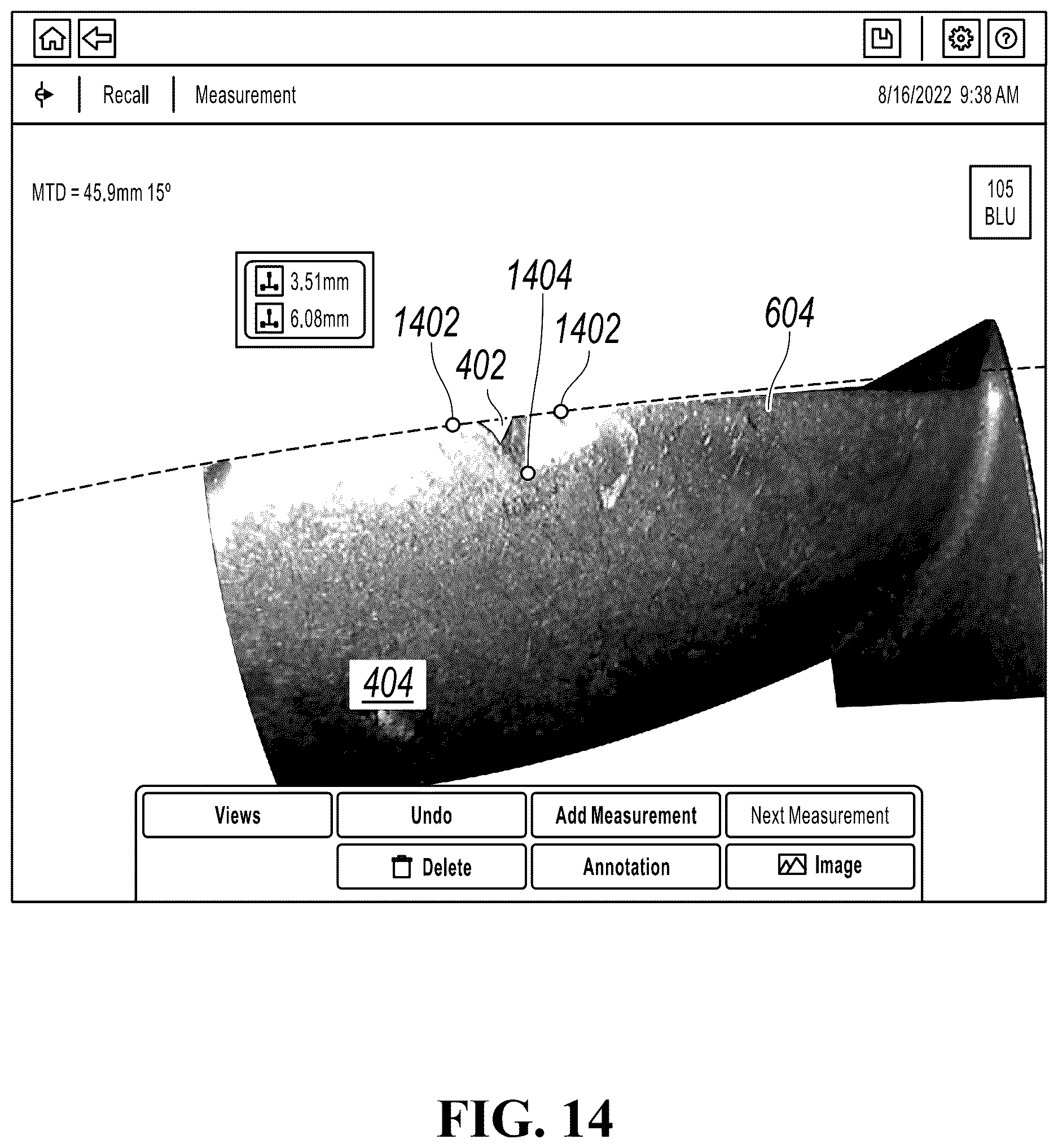 Patent US12620102 Figure 14 – Measuring a feature near the edge of an object