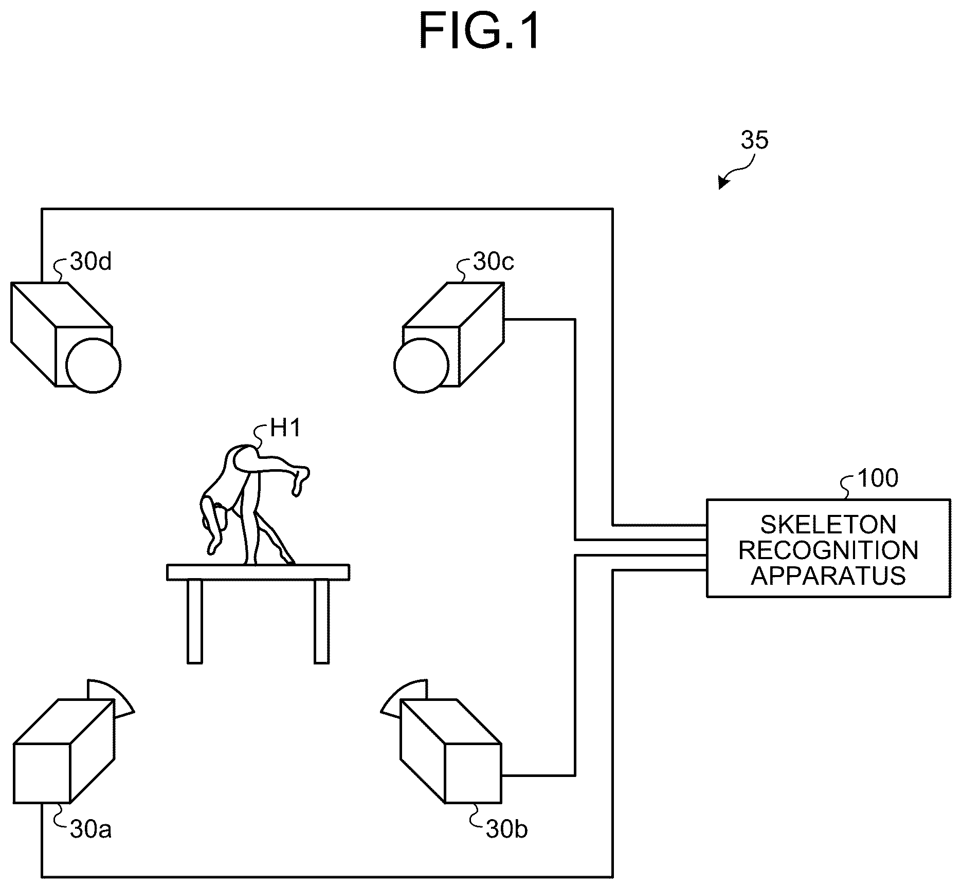Patent US12620118 — Skeleton recognition method, non-transitory computer-readable recording medium, and gymnastics scoring assist system — Figure 1