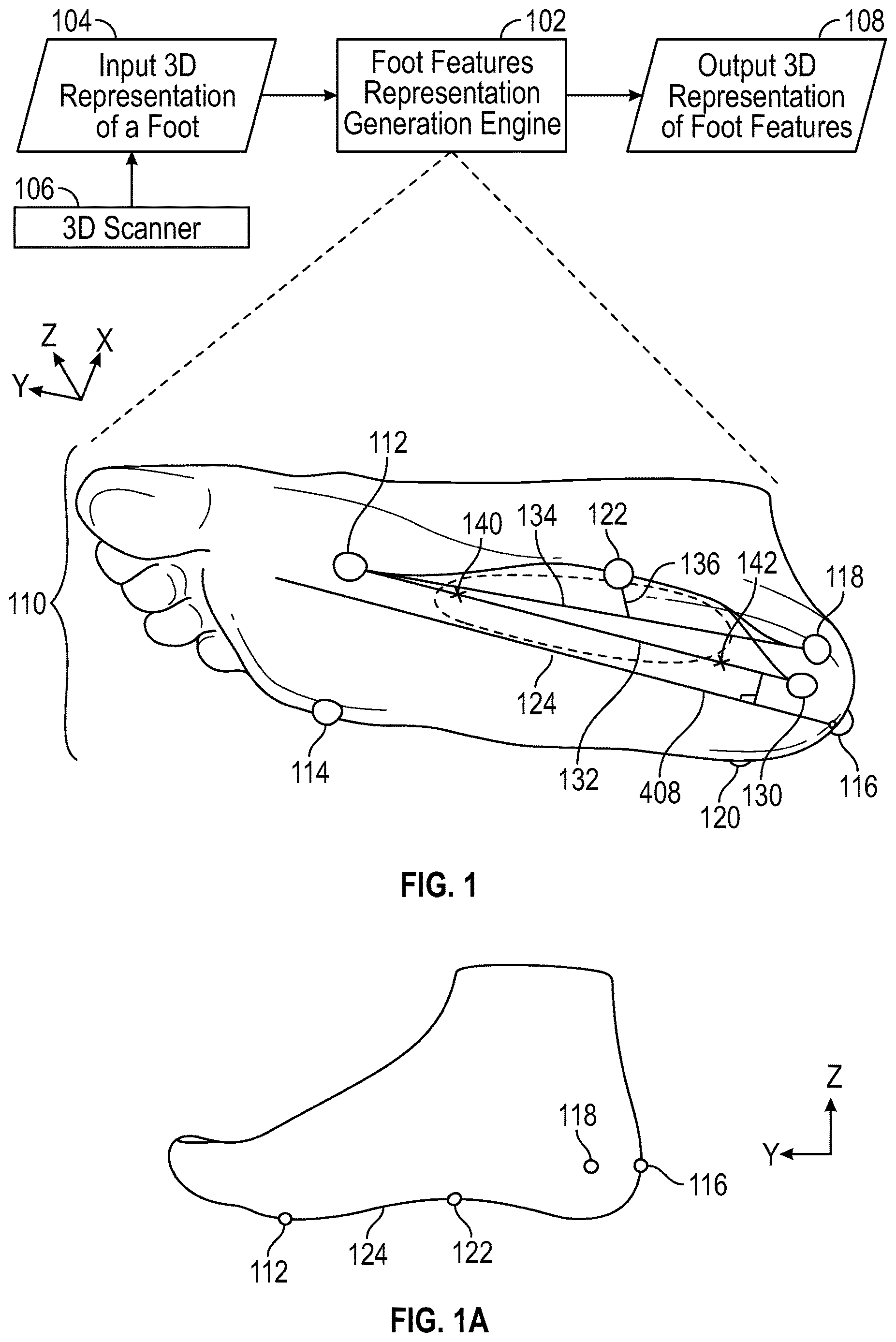 Patent US12620171 Figure 1 – Representations of foot features