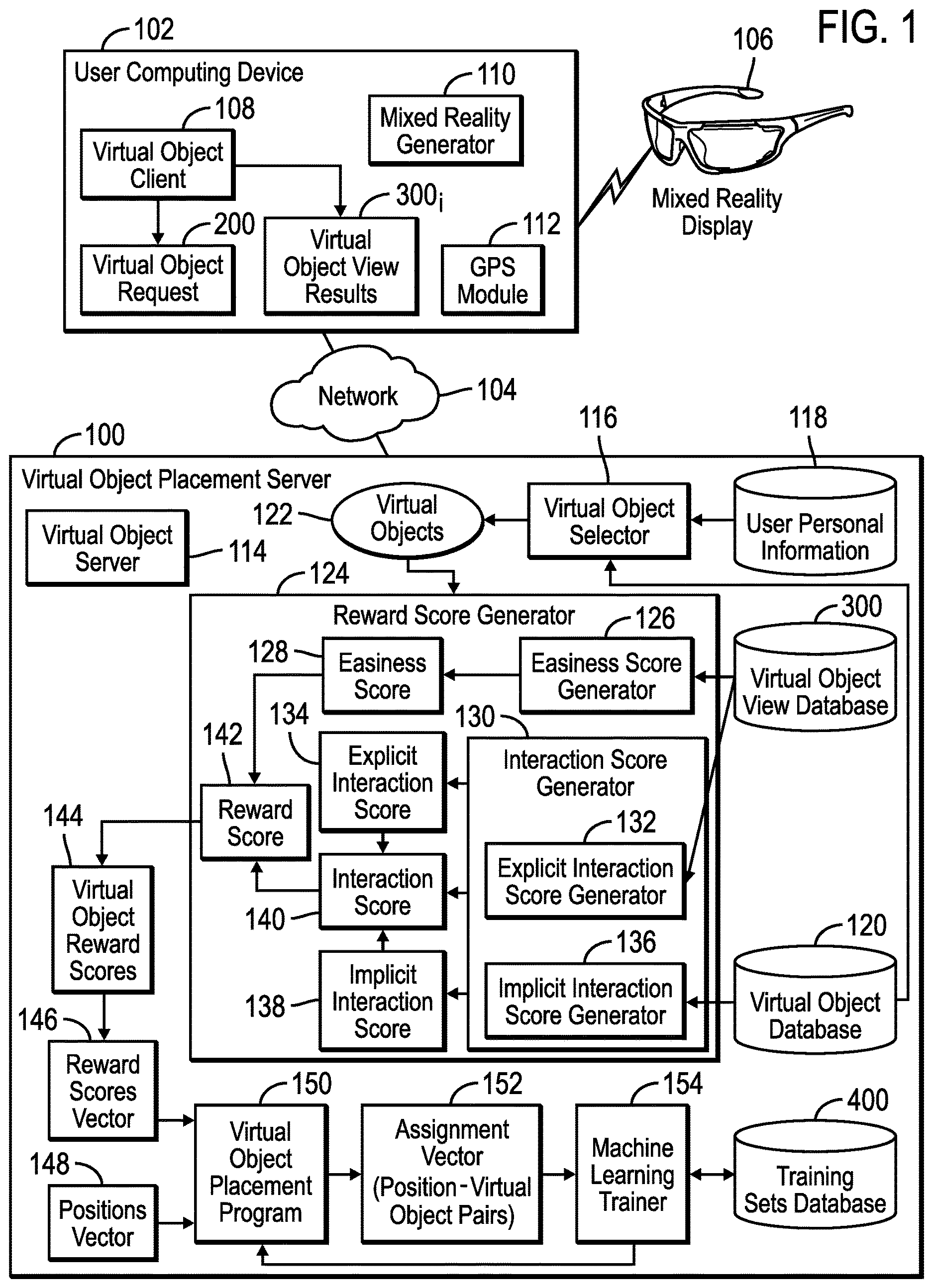 Patent US12620181 — Determining an assignment of virtual objects to positions in a user field of view to render in a mixed reality display — Figure 1