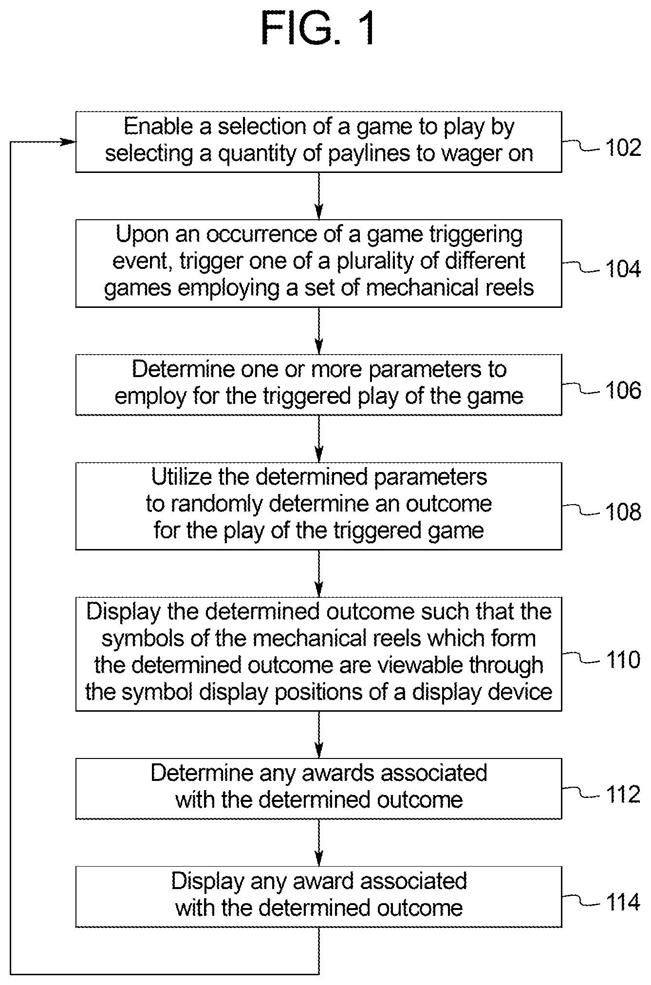Patent US12620292 Figure 1 – Determining awards for plays of different games using mechanical reels